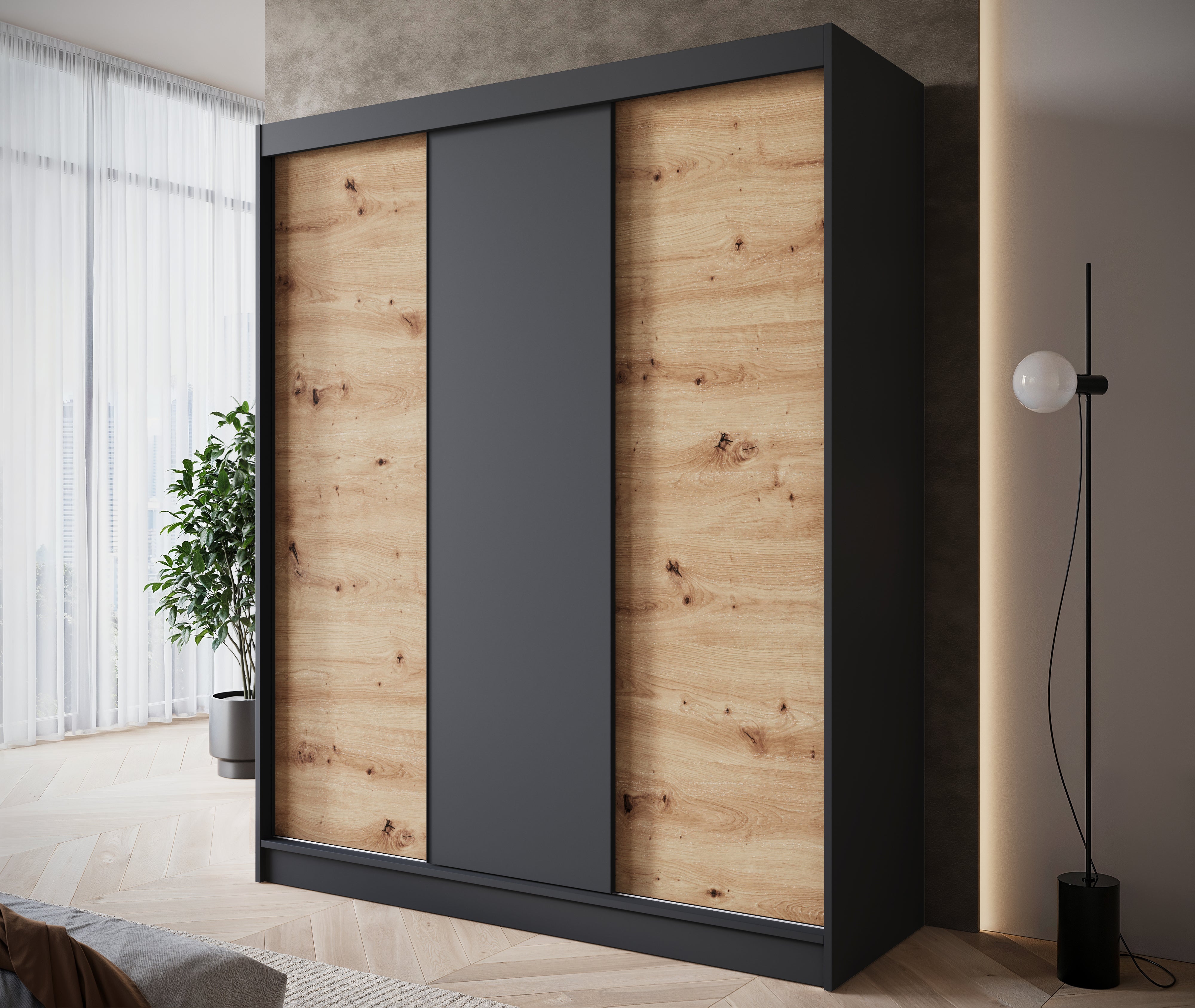 Epirus - Kleding met schuifdeuren - Zwart - 180x60x220 cm