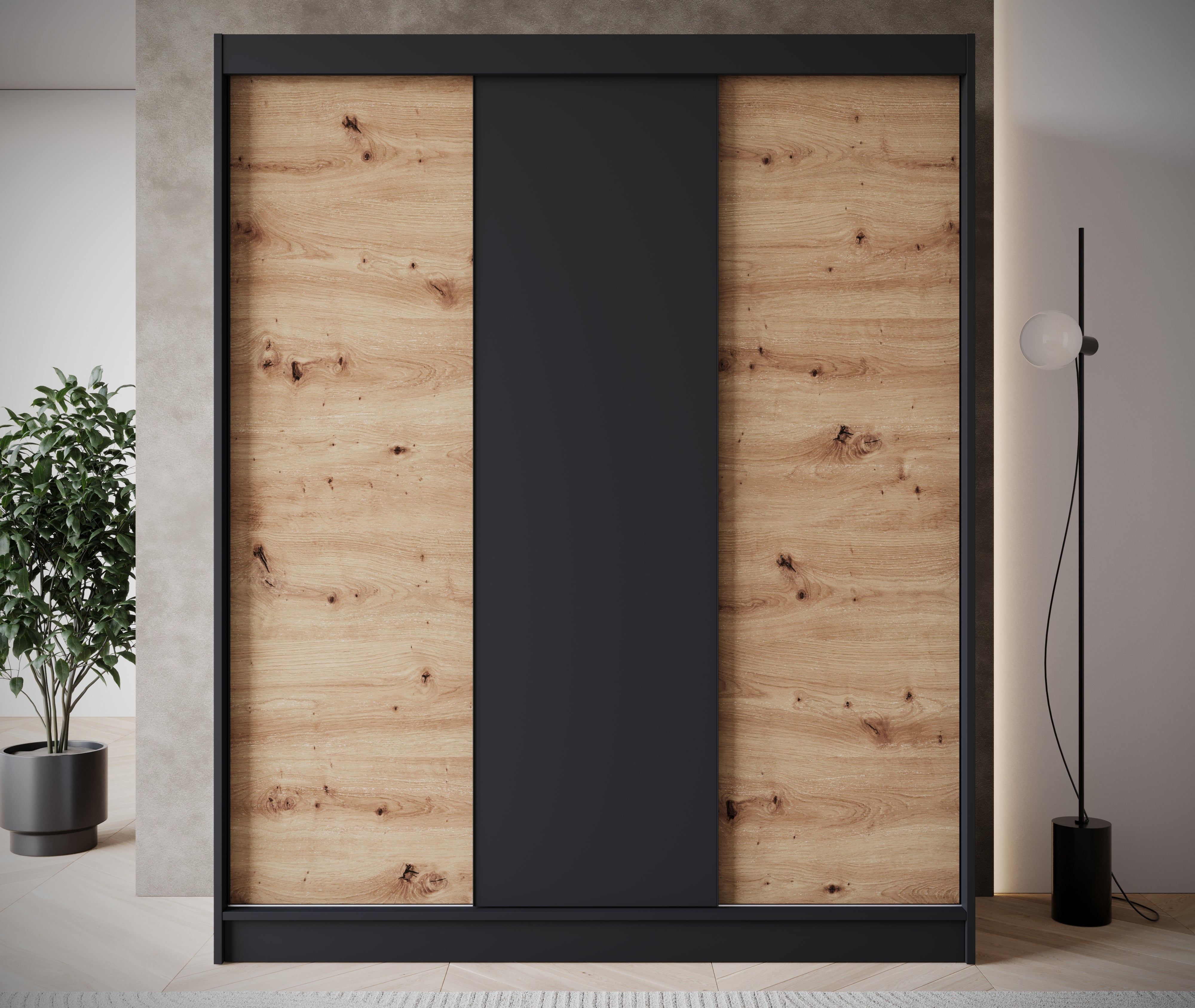 Epirus - Kleding met schuifdeuren - Zwart - 180x60x220 cm