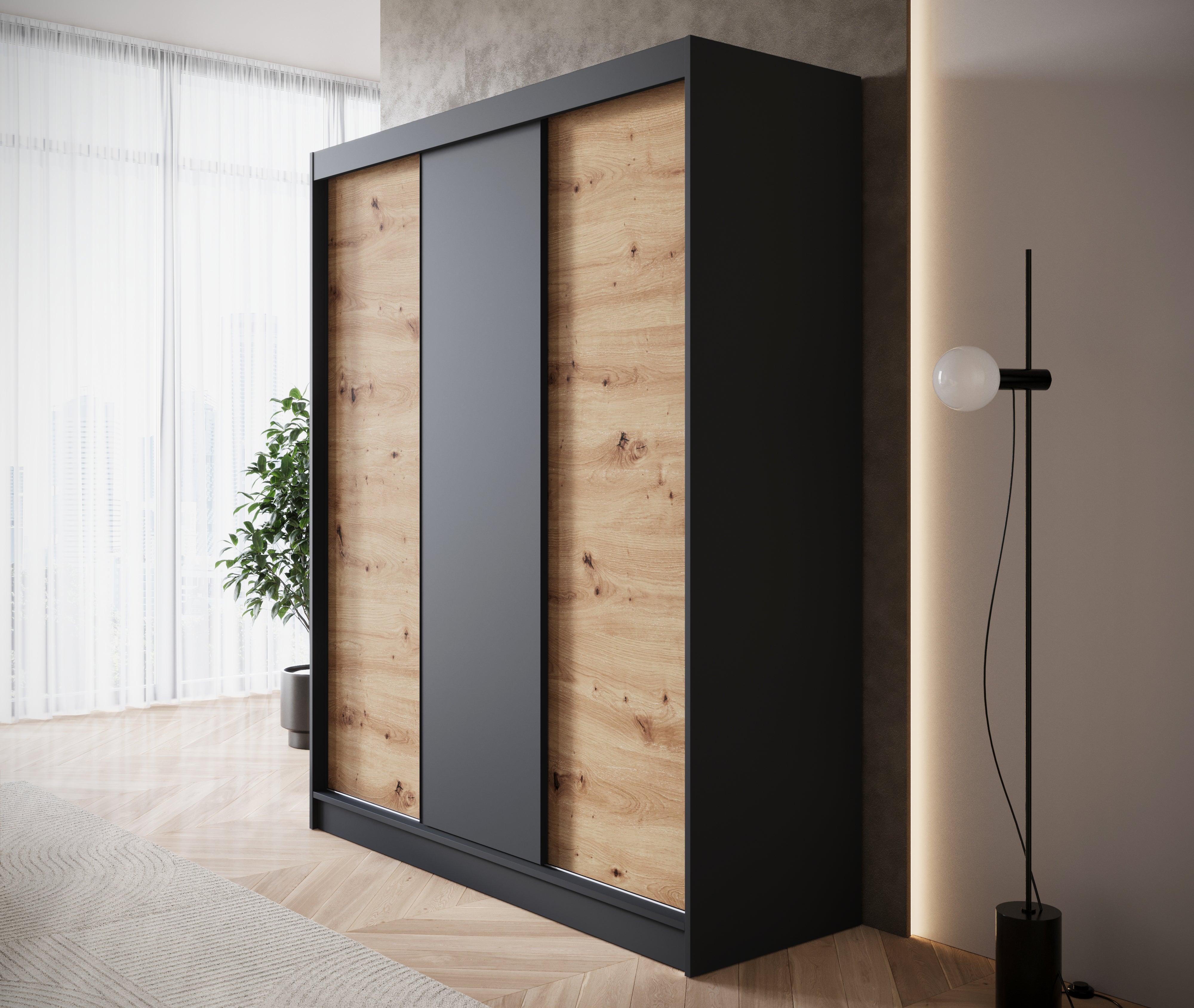 Epirus - Kleding met schuifdeuren - Zwart - 180x60x220 cm