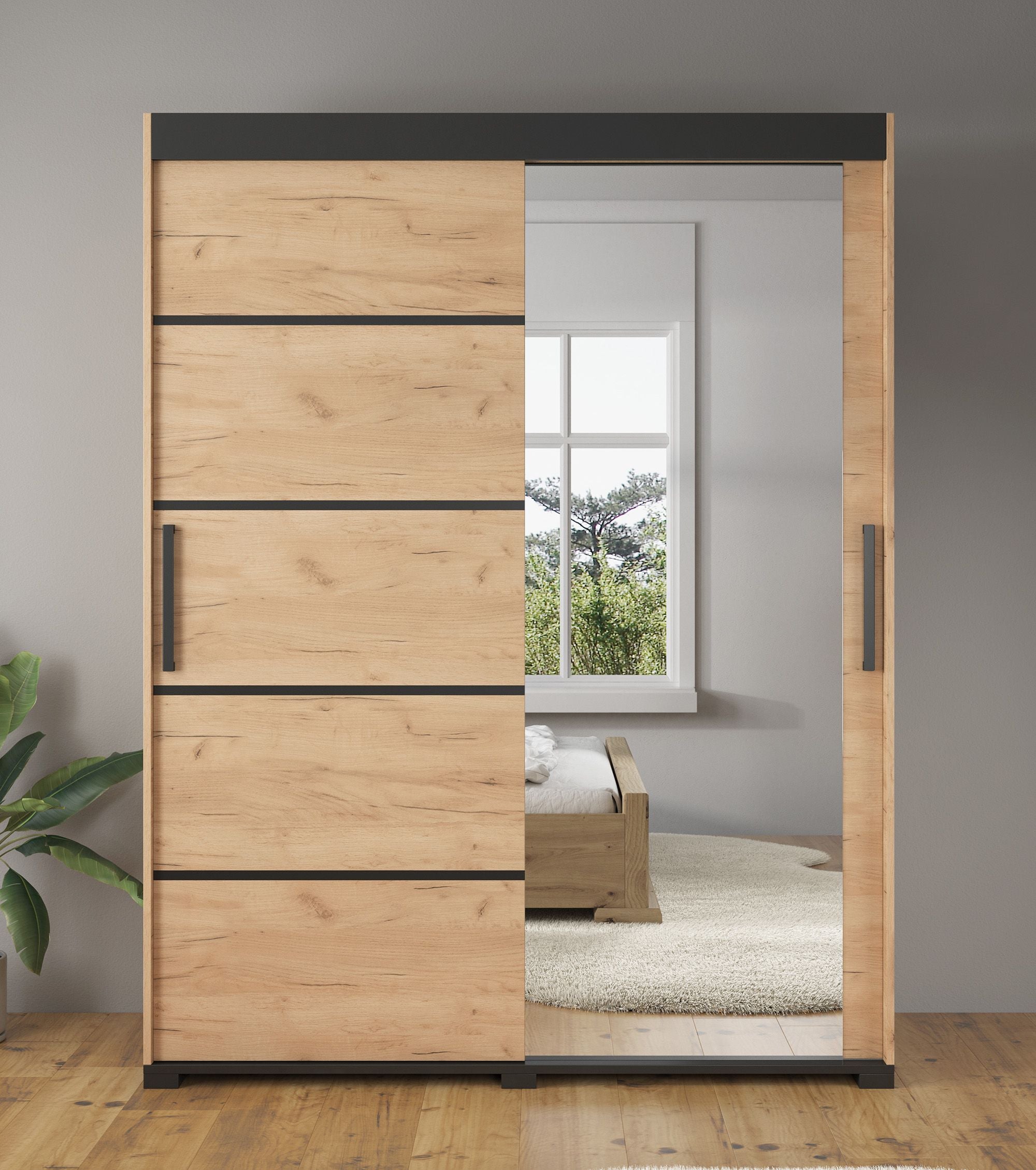 Fabio - Kledingkast met schuifdeuren - Eiken - 150x62x200 cm