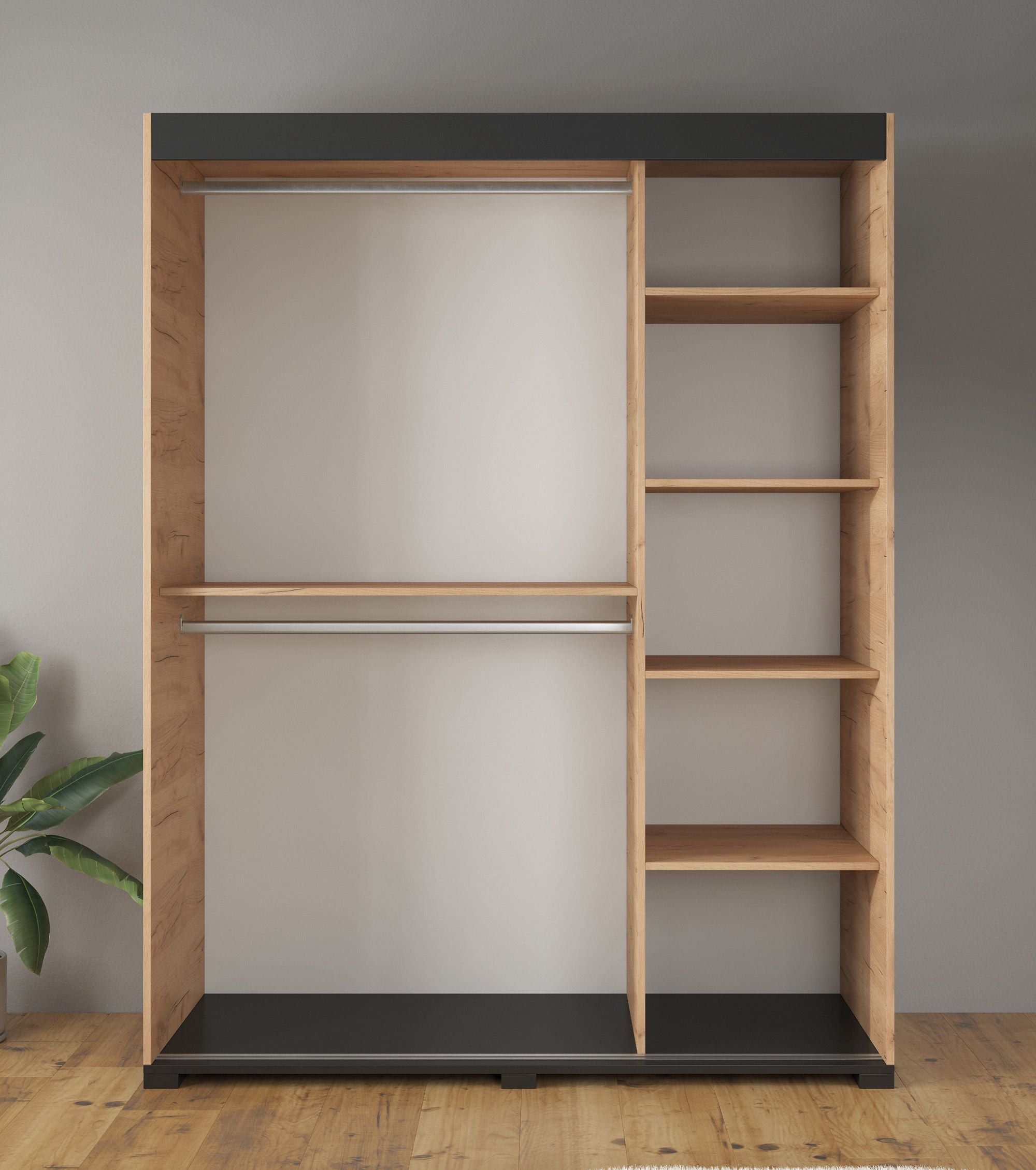 Fabio - Kledingkast met schuifdeuren - Eiken - 150x62x200 cm