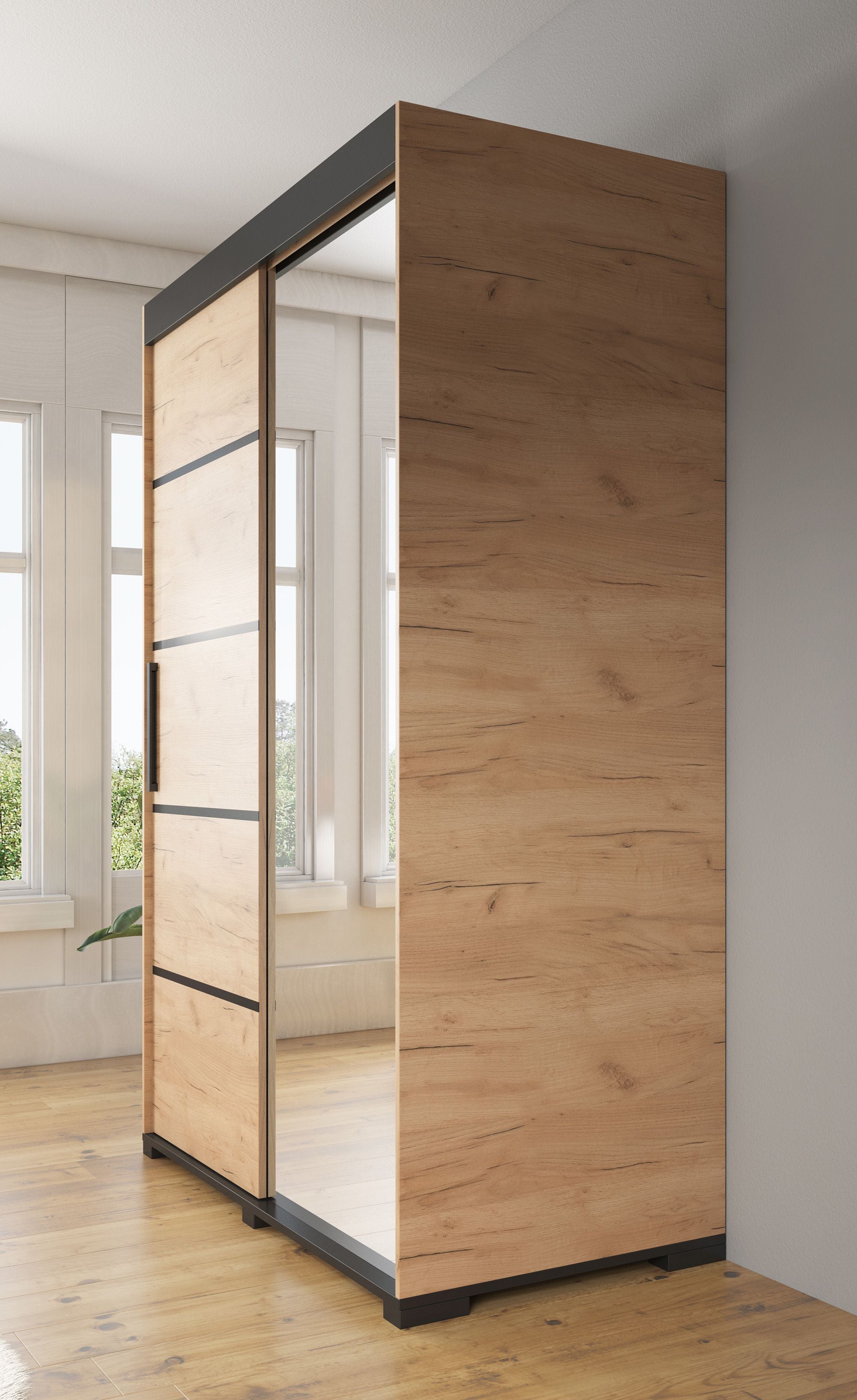 Fabio - Kledingkast met schuifdeuren - Eiken - 150x62x200 cm