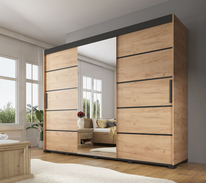 Fabio - Kledingkast met schuifdeuren - Eiken - 250x62x195 cm