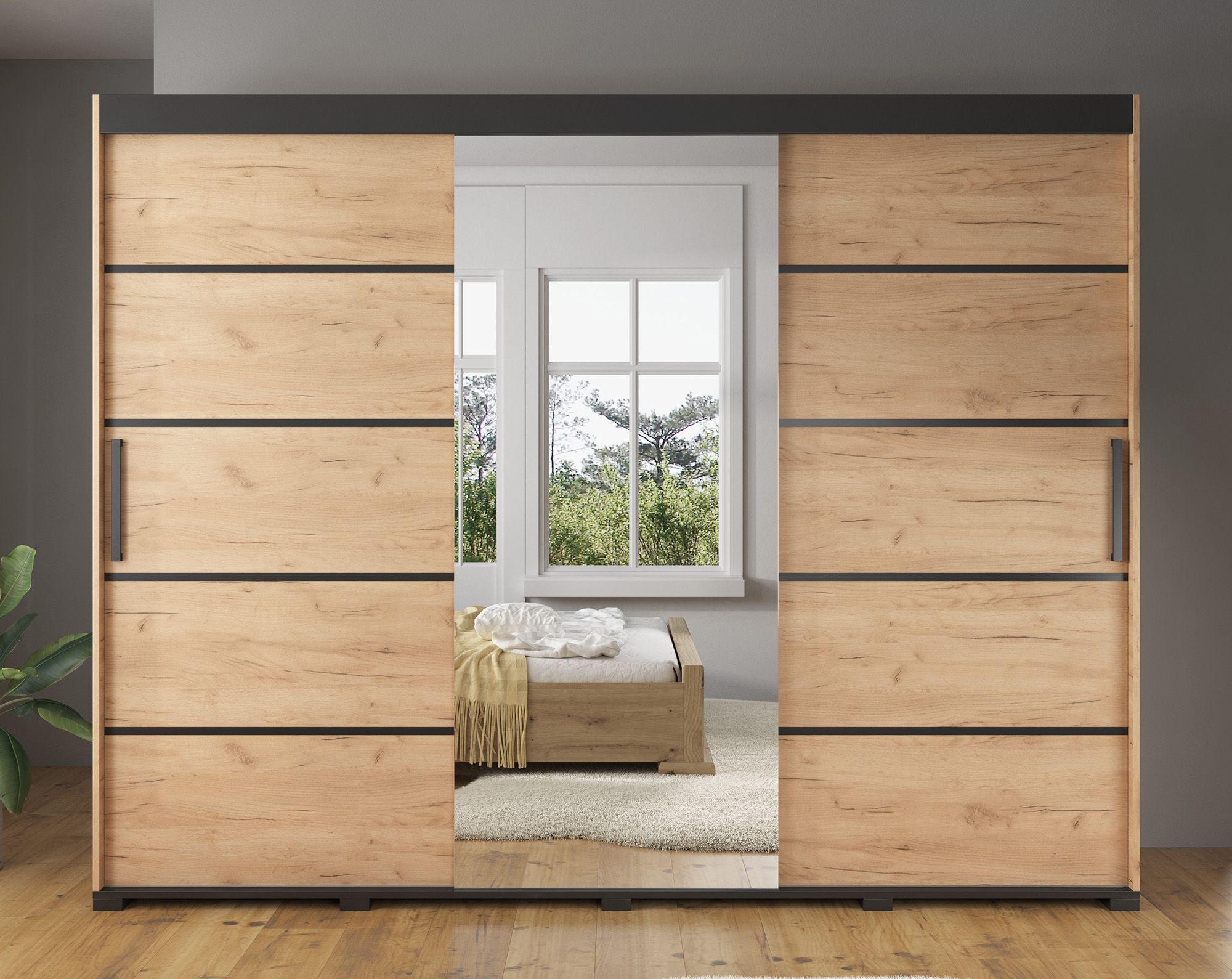 Fabio - Kledingkast met schuifdeuren - Eiken - 250x62x195 cm