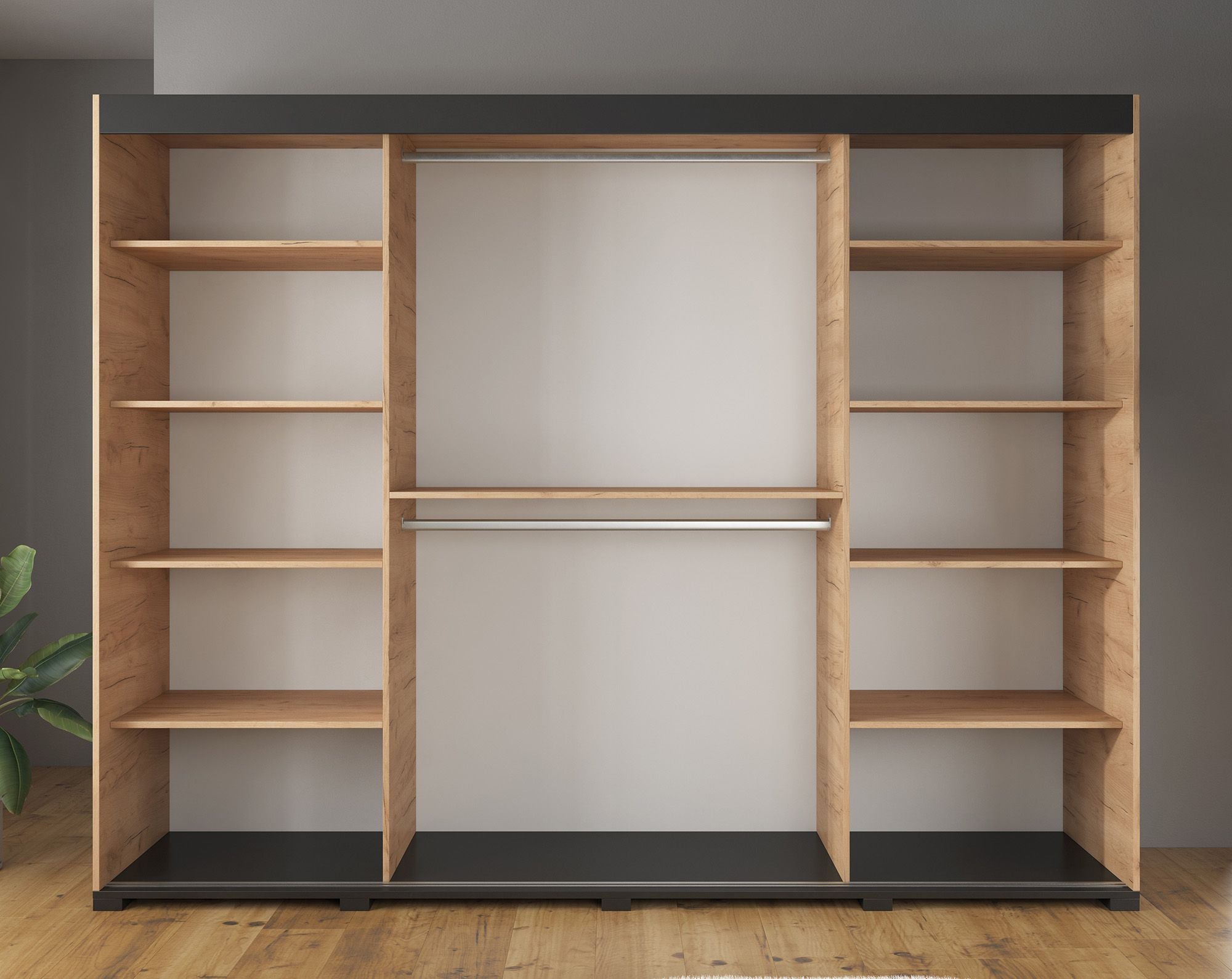 Fabio - Kledingkast met schuifdeuren - Eiken - 250x62x195 cm