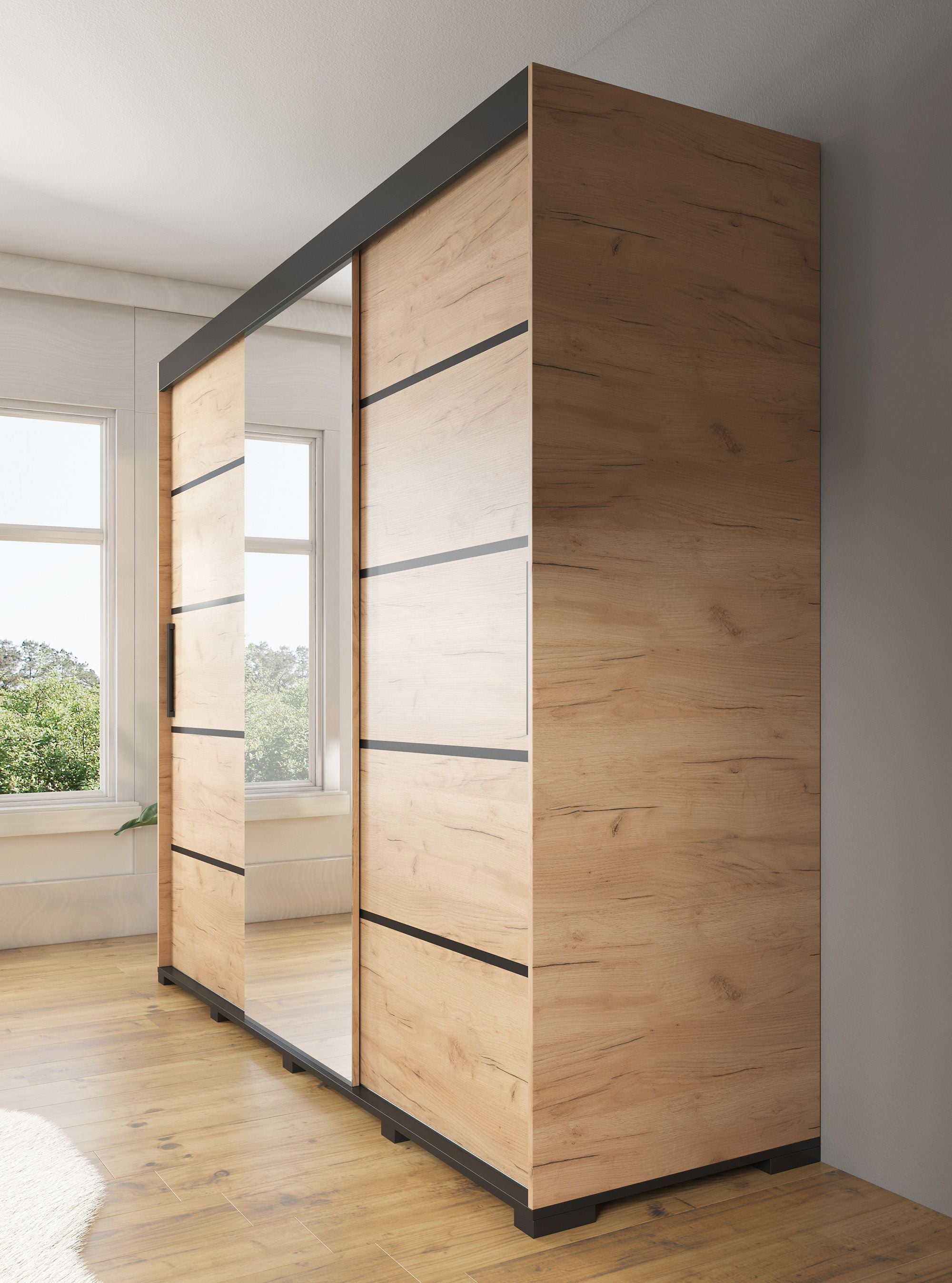 Fabio - Kledingkast met schuifdeuren - Eiken - 250x62x195 cm