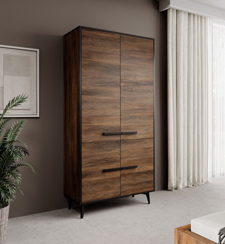 Frey - Kledingkast 4-deurs - Donker eiken - 92x40x185 cm