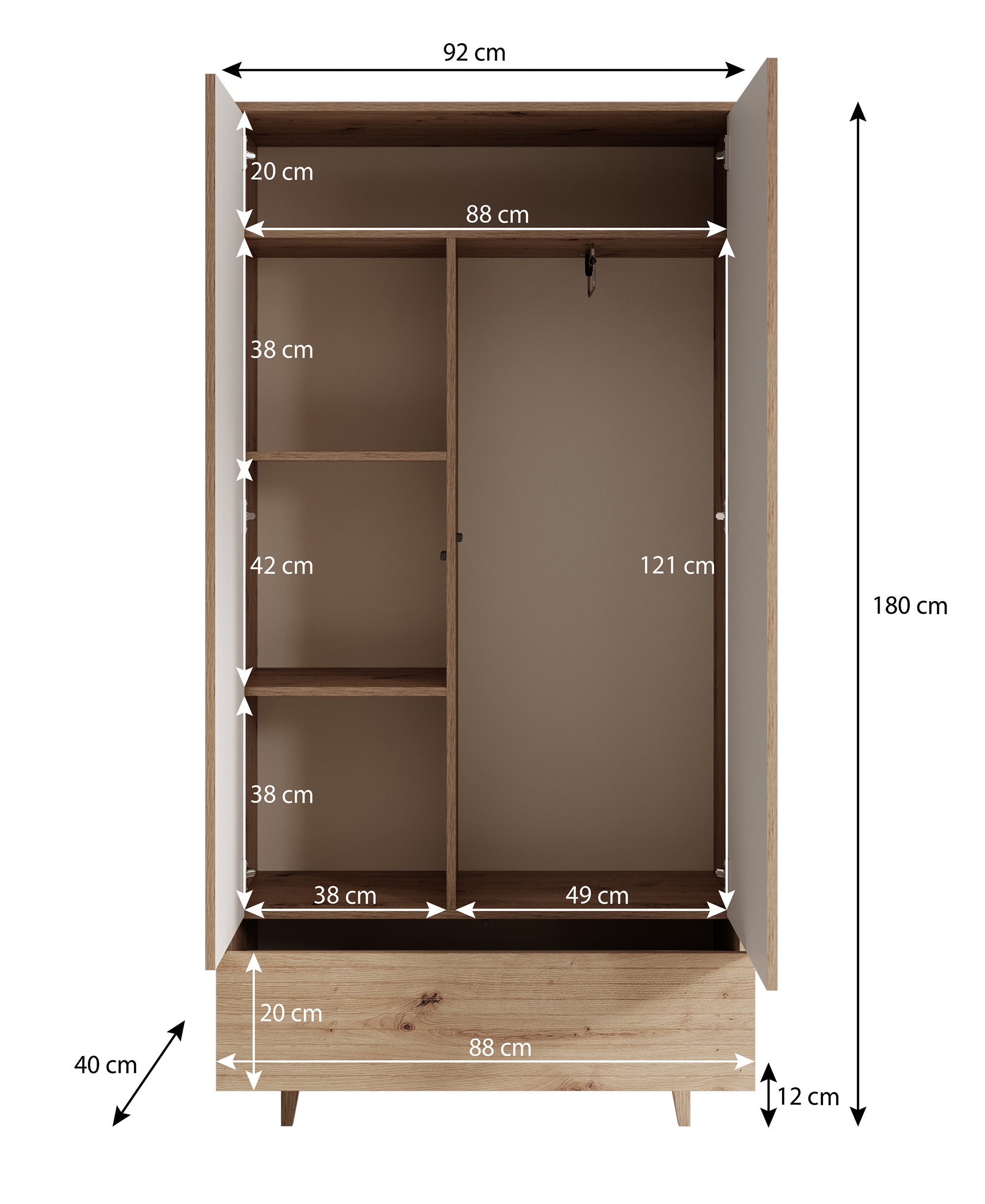 Fuzeta - Kledingkast 2-deurs - Eiken - 92x40x180 cm