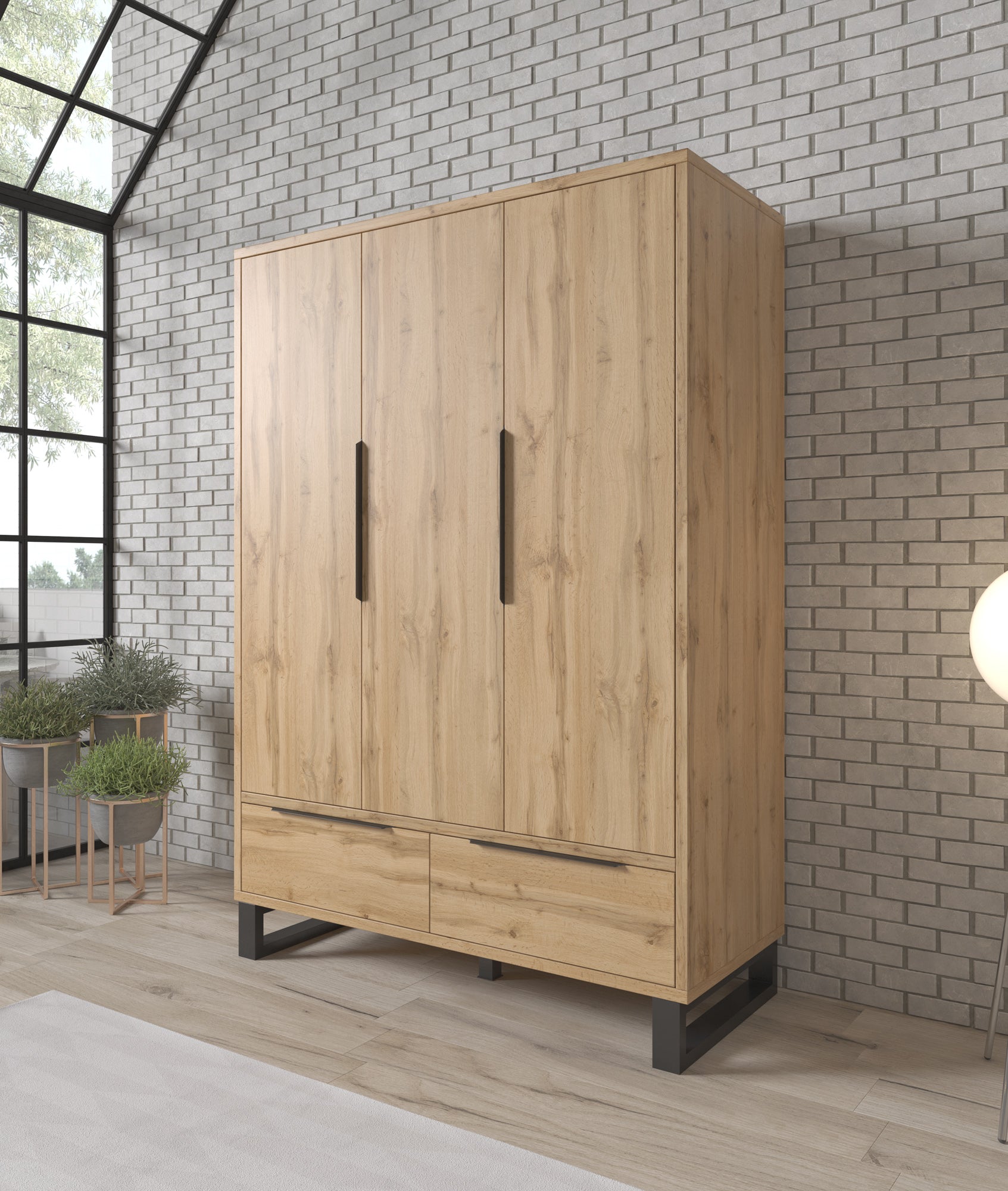 Harlow - Kledingkast 3-deurs - Eiken - 145x60x210 cm