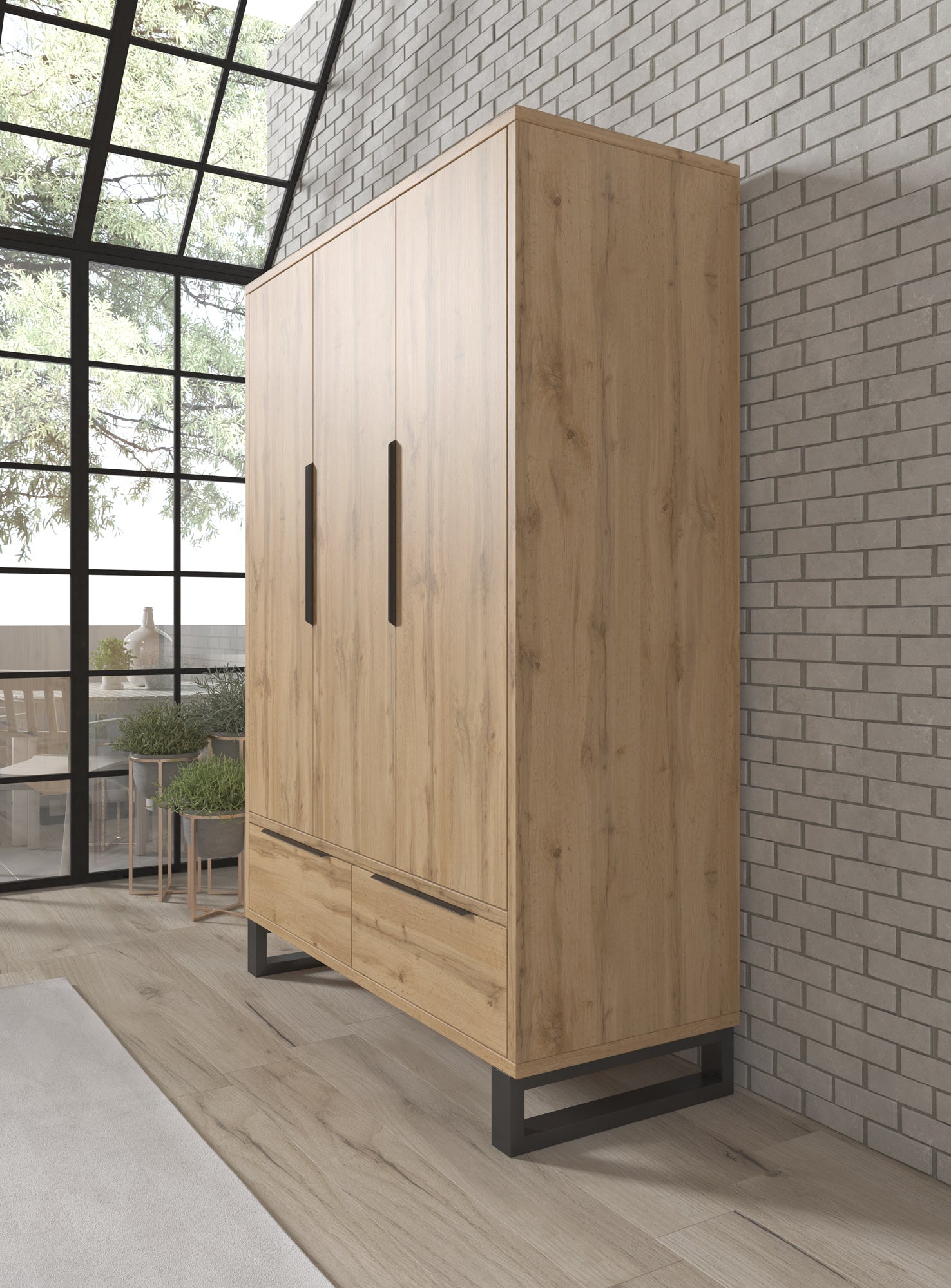 Harlow - Kledingkast 3-deurs - Eiken - 145x60x210 cm