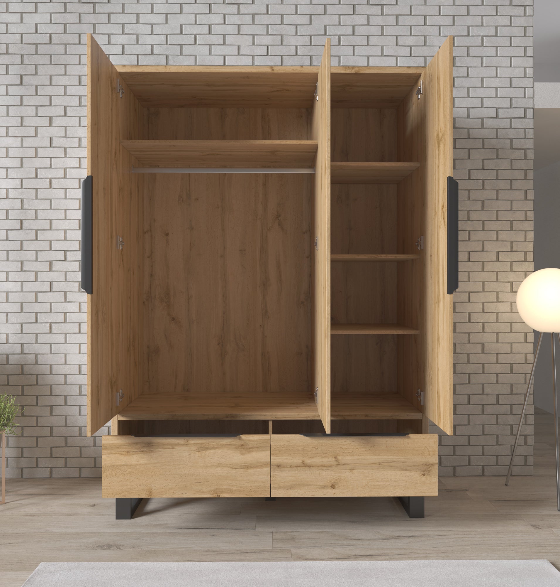 Harlow - Kledingkast 3-deurs - Eiken - 145x60x210 cm