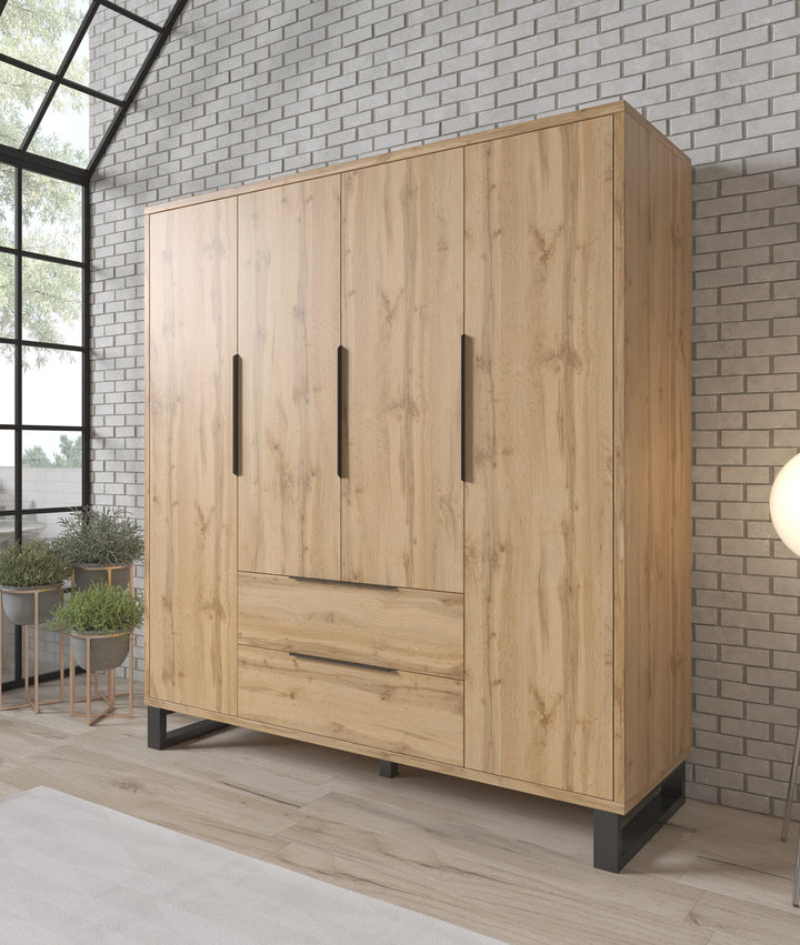 Harlow - Kledingkast 4-deurs - Eiken - 191x60x210 cm