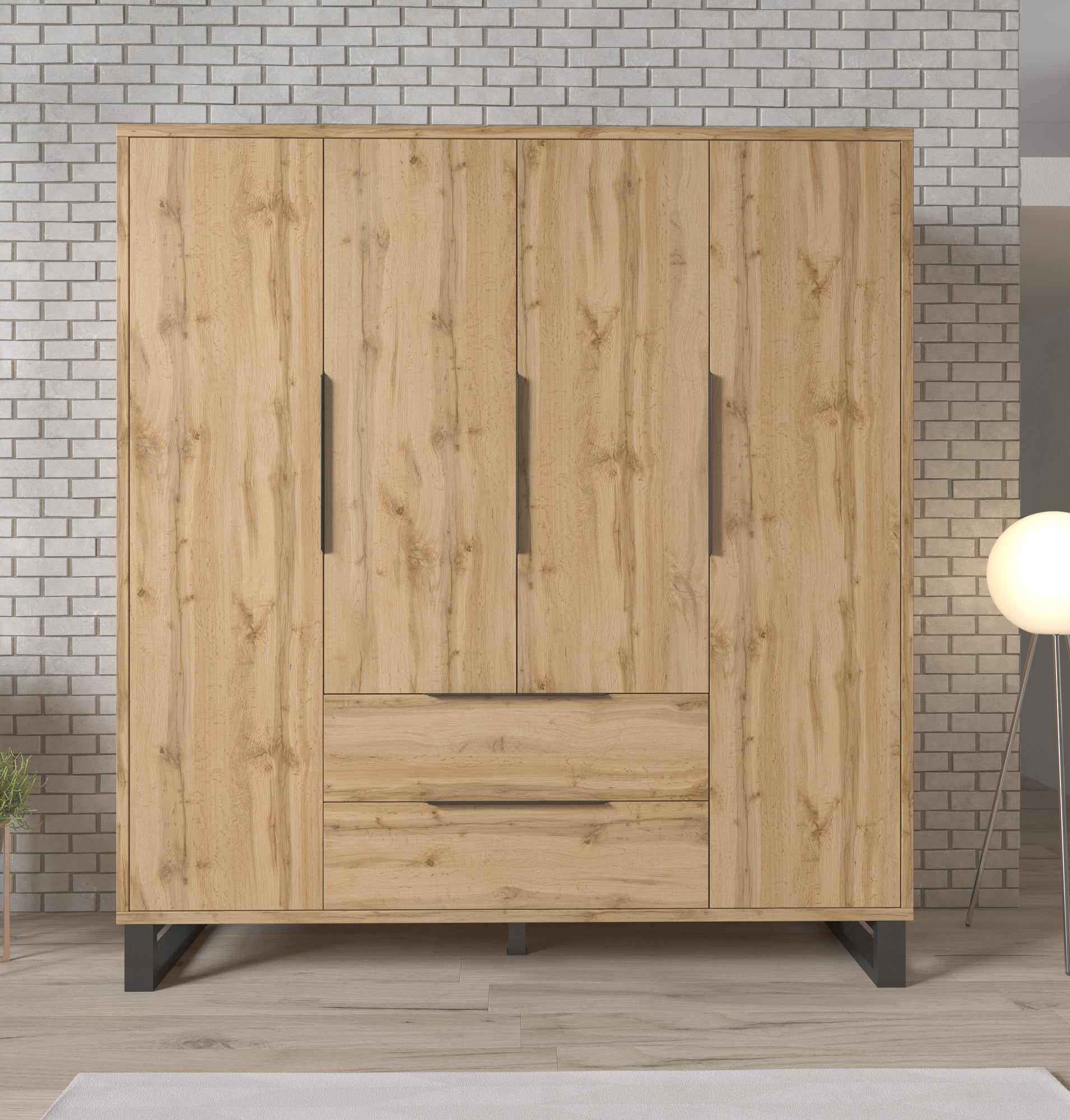 Harlow - Kledingkast 4-deurs - Eiken - 191x60x210 cm