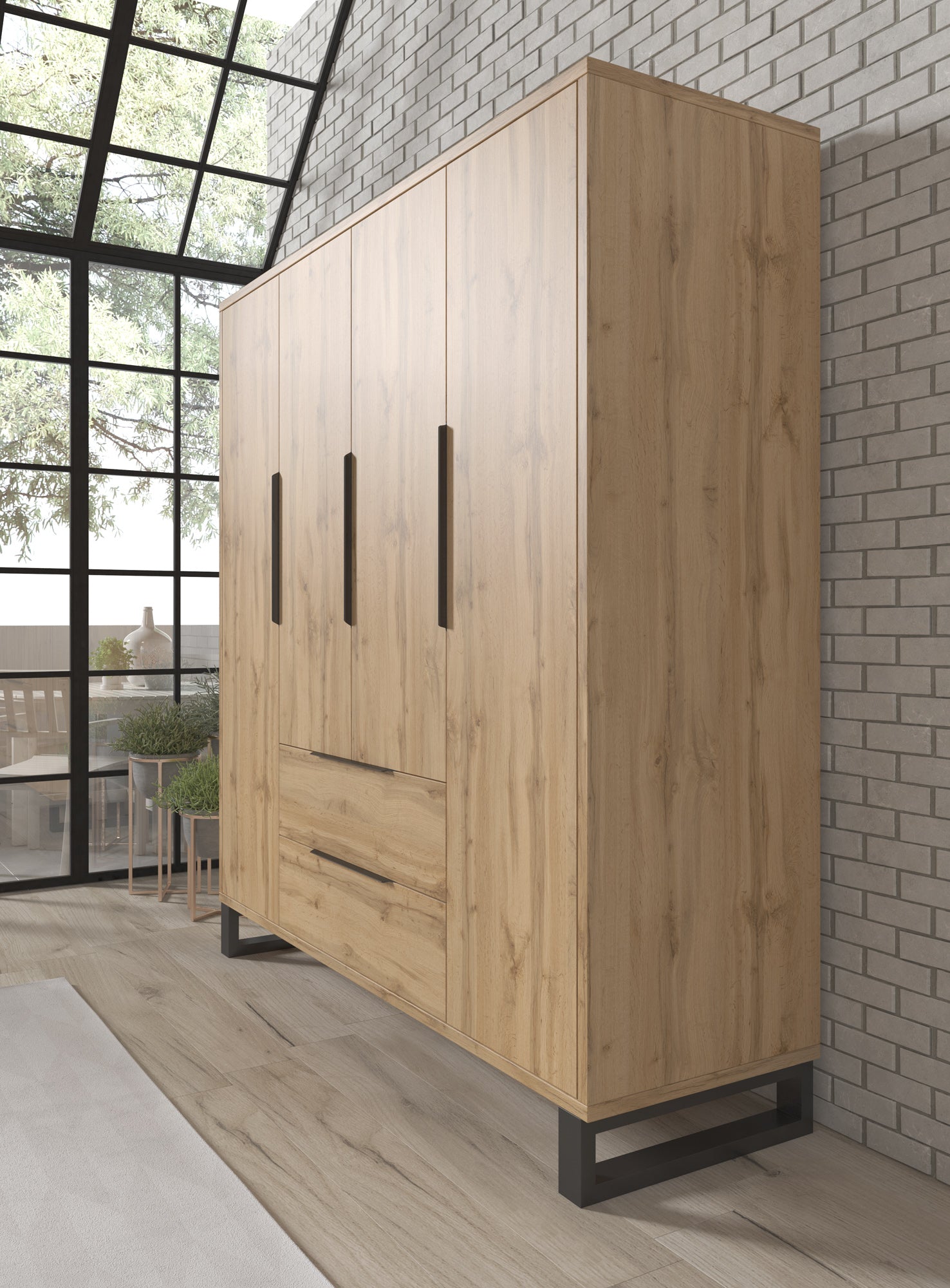 Harlow - Kledingkast 4-deurs - Eiken - 191x60x210 cm