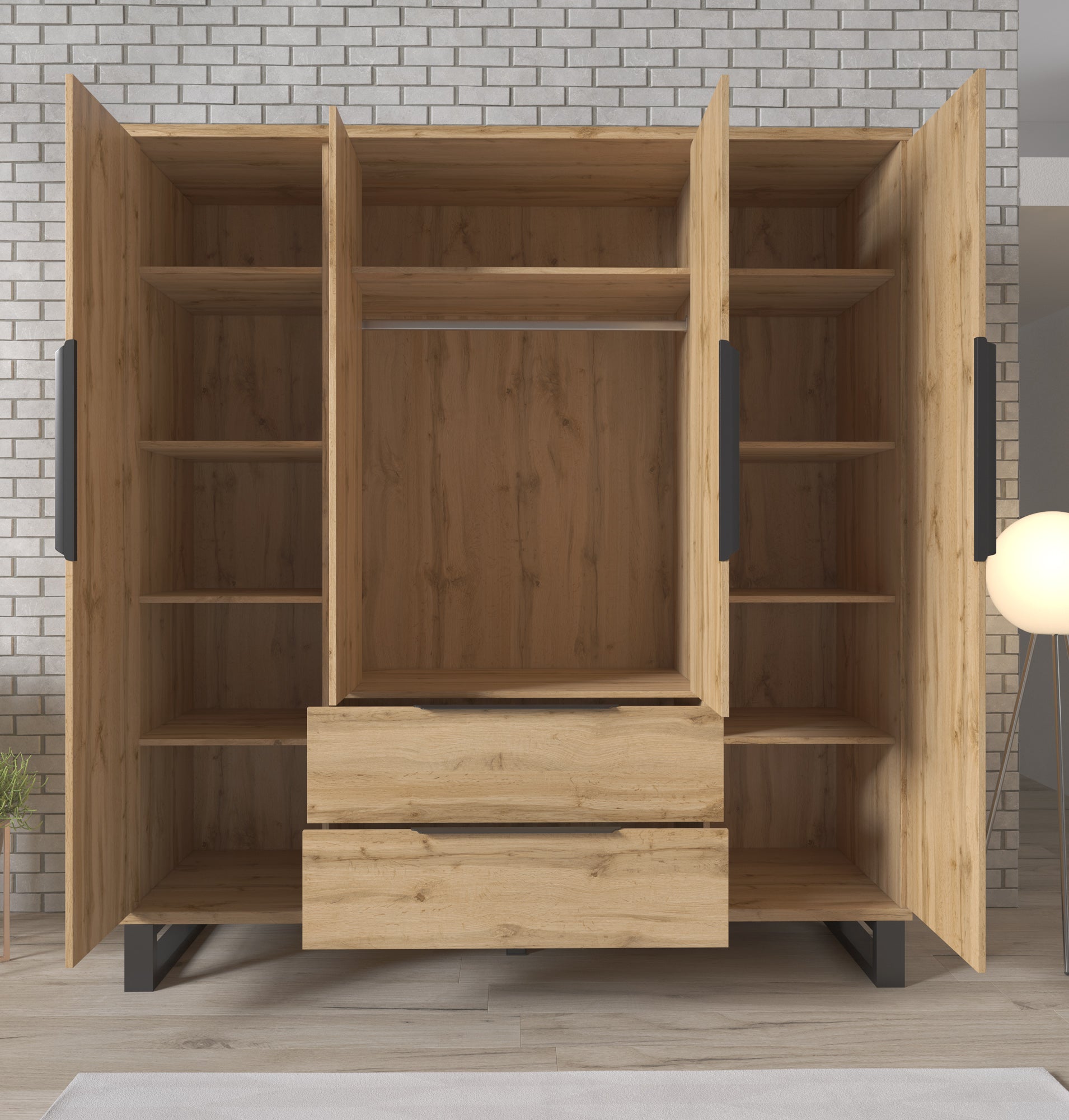 Harlow - Kledingkast 4-deurs - Eiken - 191x60x210 cm