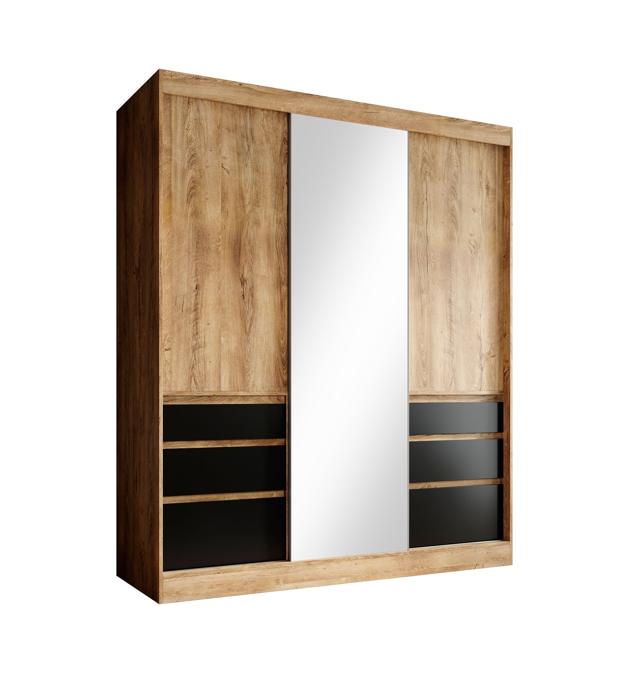 Henry - Kledingkast met schuifdeuren - Eiken/zwart - 180x65x216 cm