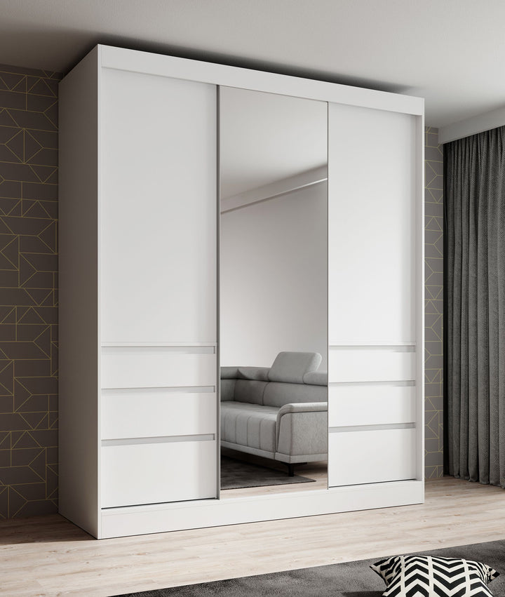 Henry - Kledingkast met schuifdeuren - Wit - 180x65x216 cm
