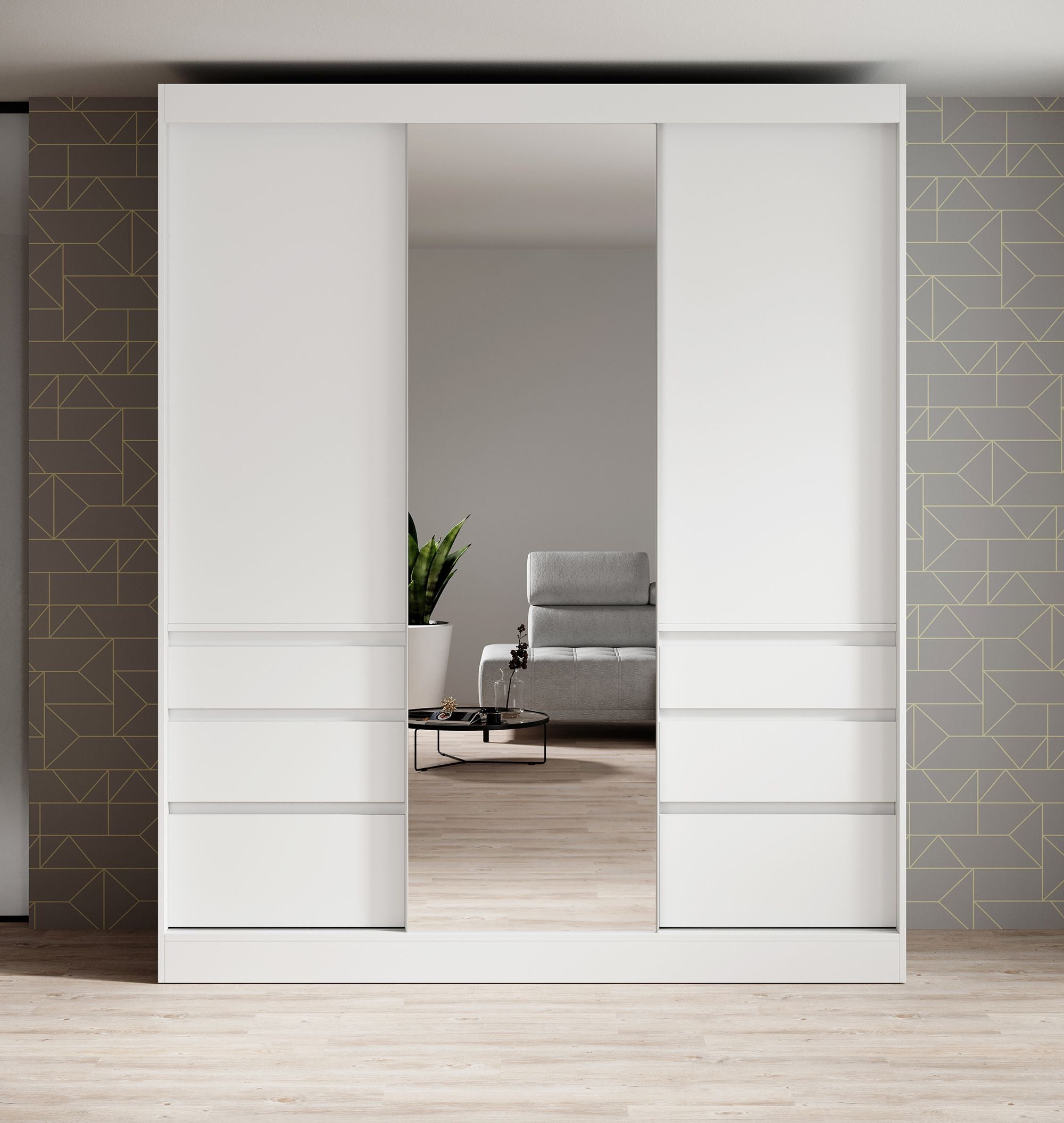 Henry - Kledingkast met schuifdeuren - Wit - 180x65x216 cm