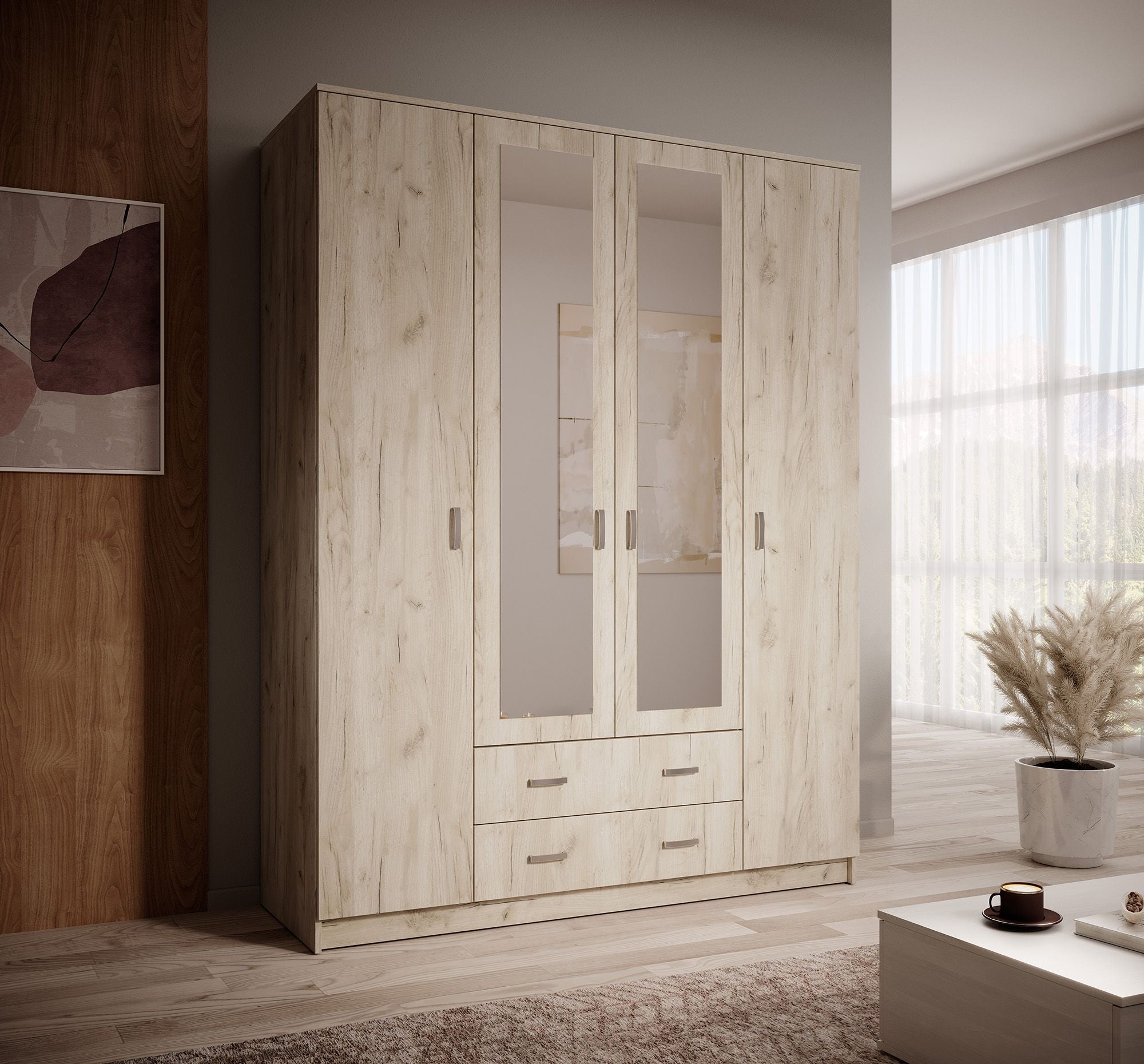 Hinto - Kledingkast 4-deurs - Grijs - 160x52x205 cm