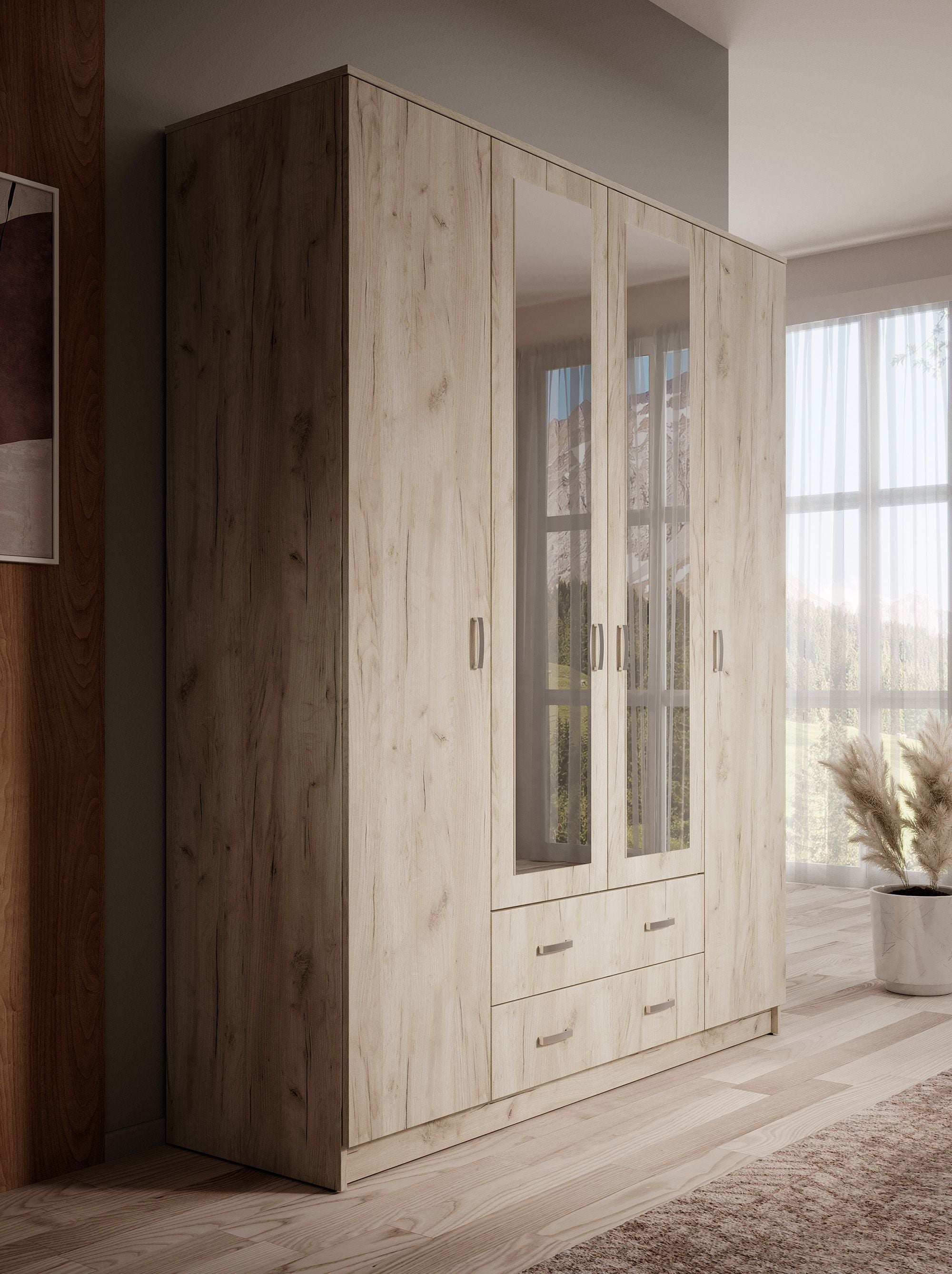 Hinto - Kledingkast 4-deurs - Grijs - 160x52x205 cm
