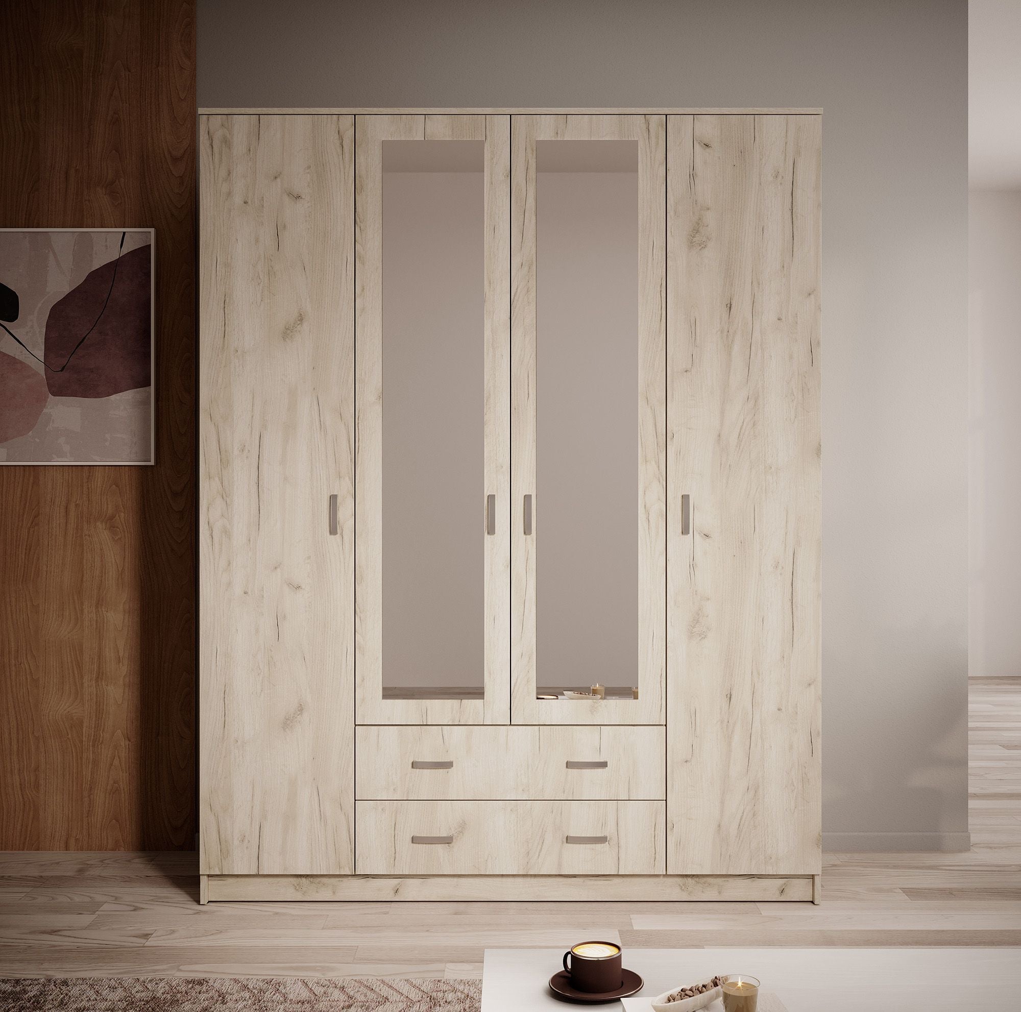 Hinto - Kledingkast 4-deurs - Grijs - 160x52x205 cm