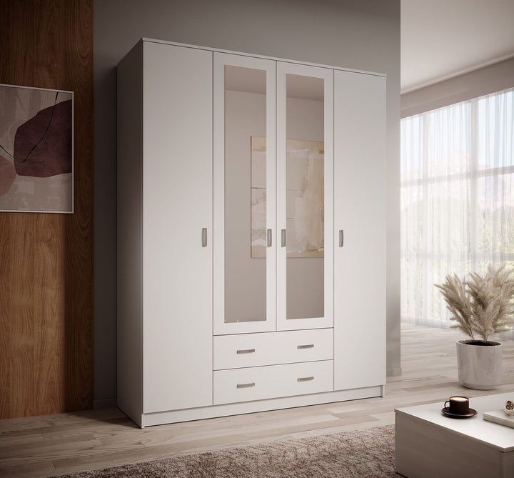 Hinto - Kledingkast 4-deurs - Wit - 160x52x205 cm