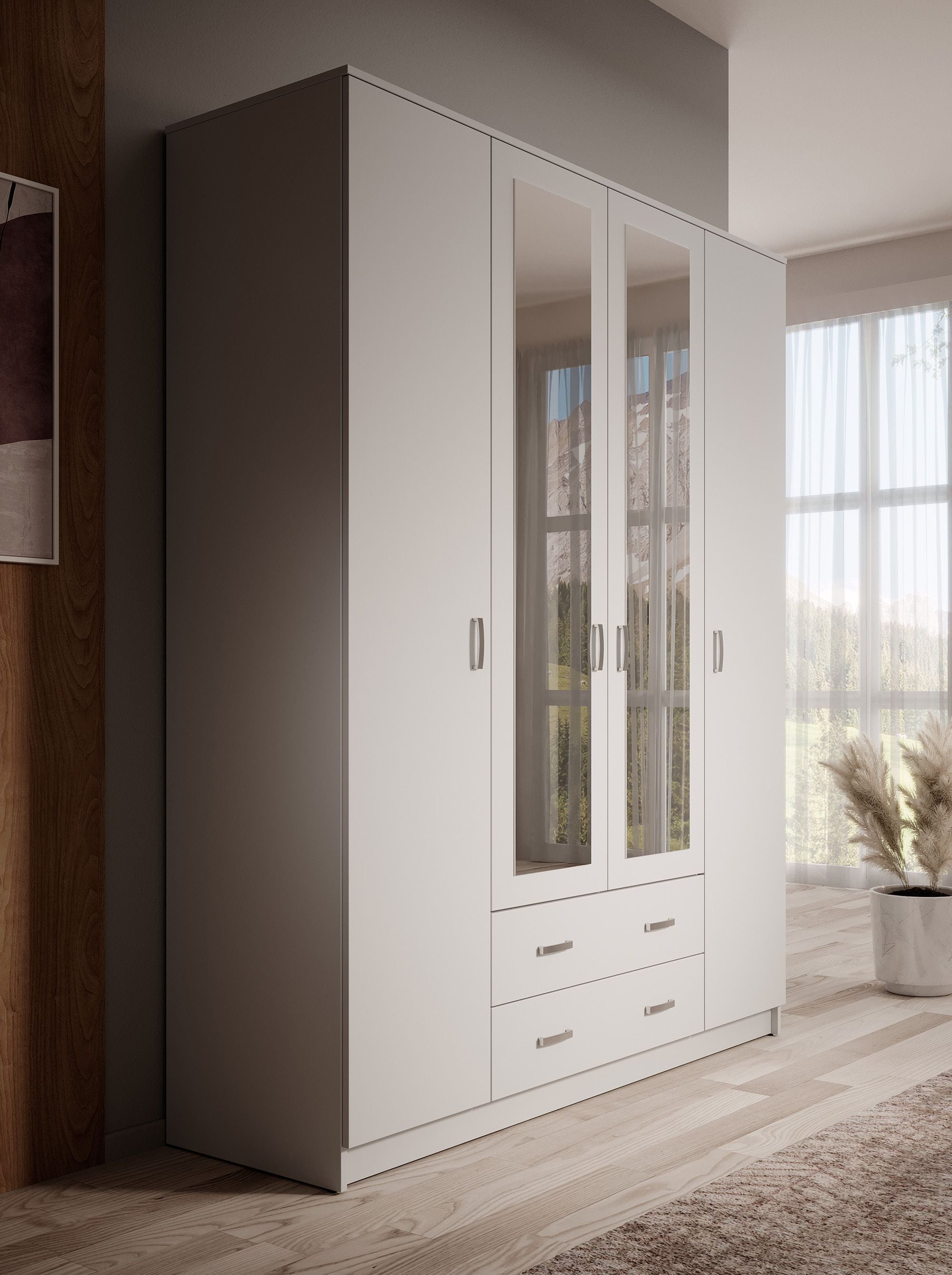 Hinto - Kledingkast 4-deurs - Wit - 160x52x205 cm