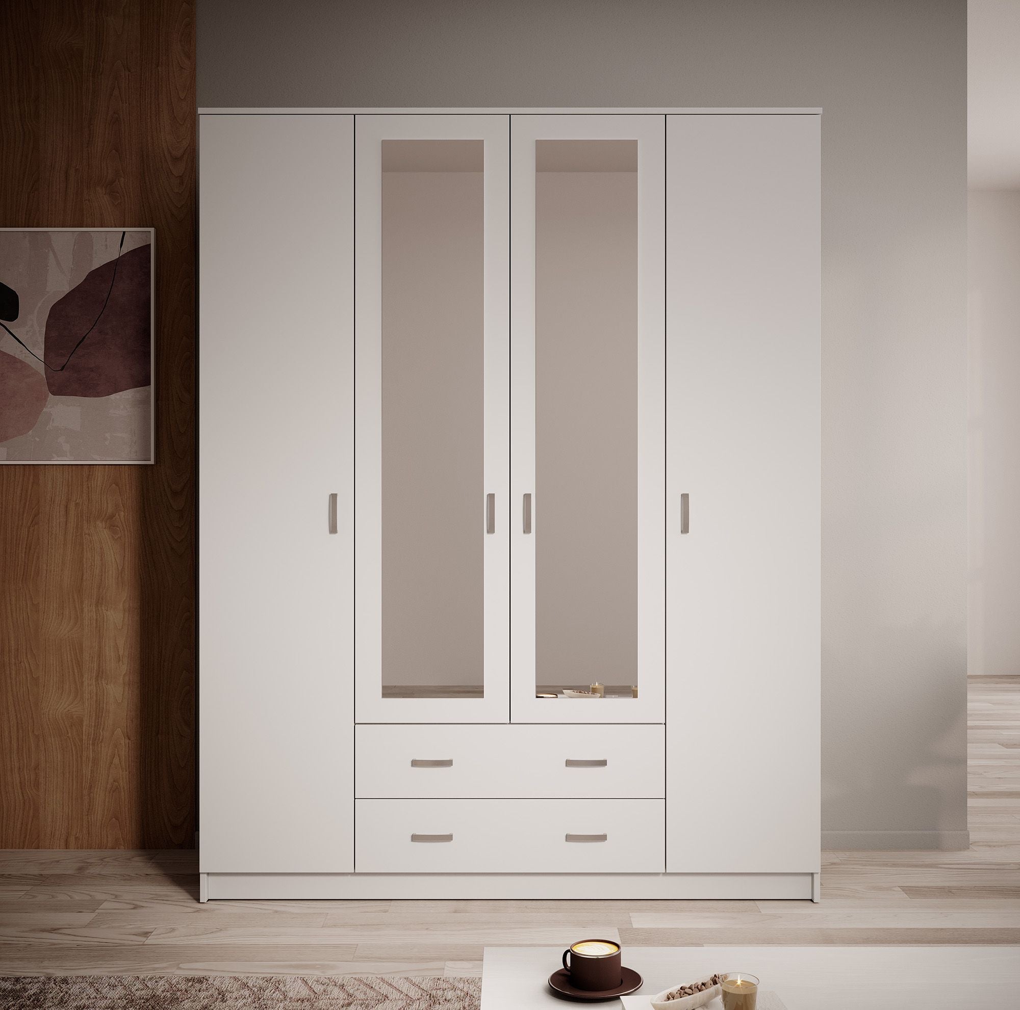 Hinto - Kledingkast 4-deurs - Wit - 160x52x205 cm