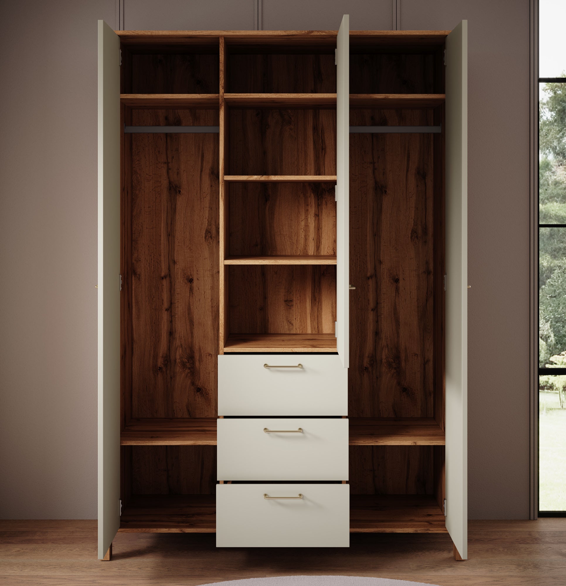 Isaac - Kledingkast 3-deurs - Beige - 138x53x199 cm
