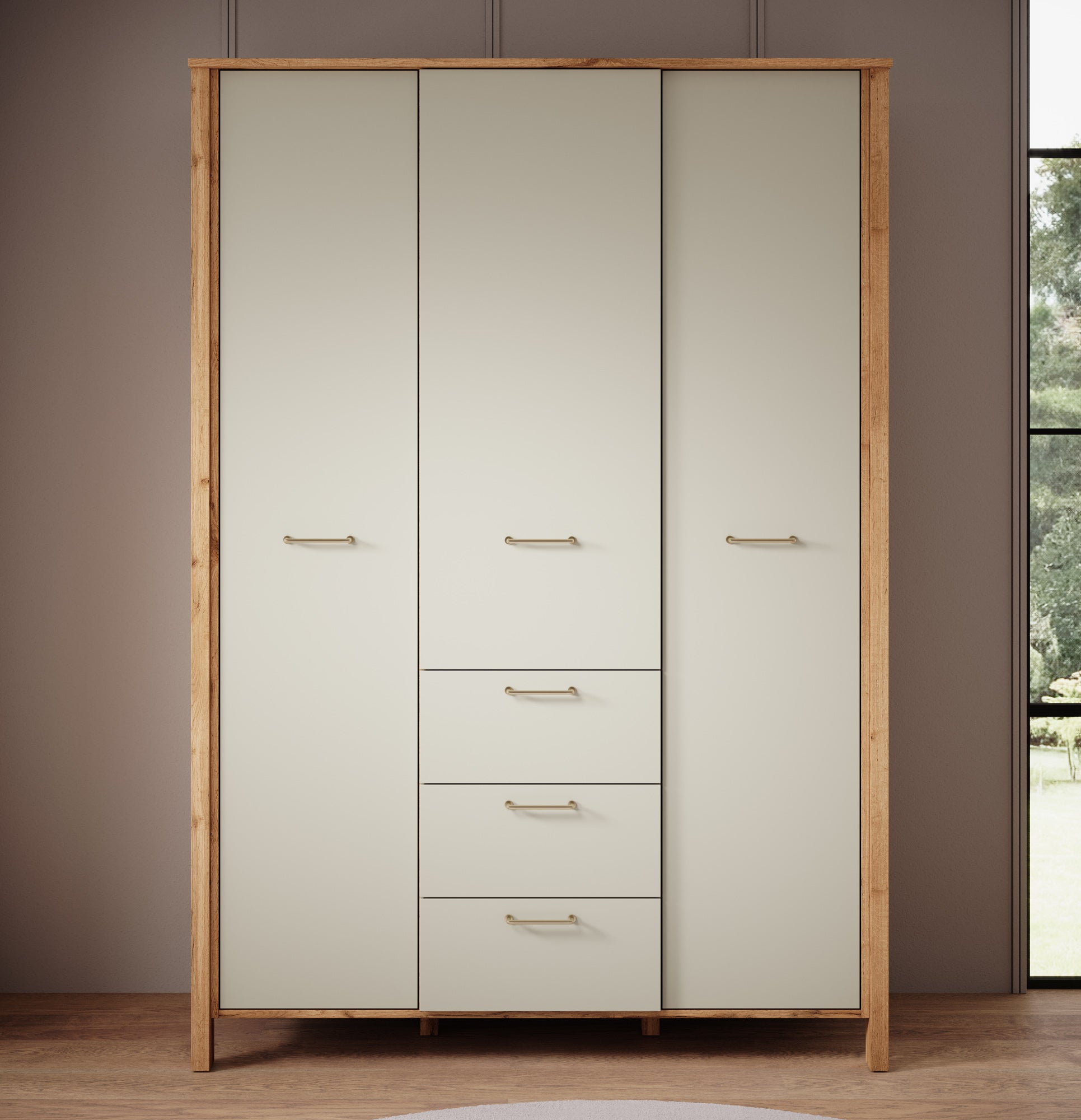 Isaac - Kledingkast 3-deurs - Beige - 138x53x199 cm