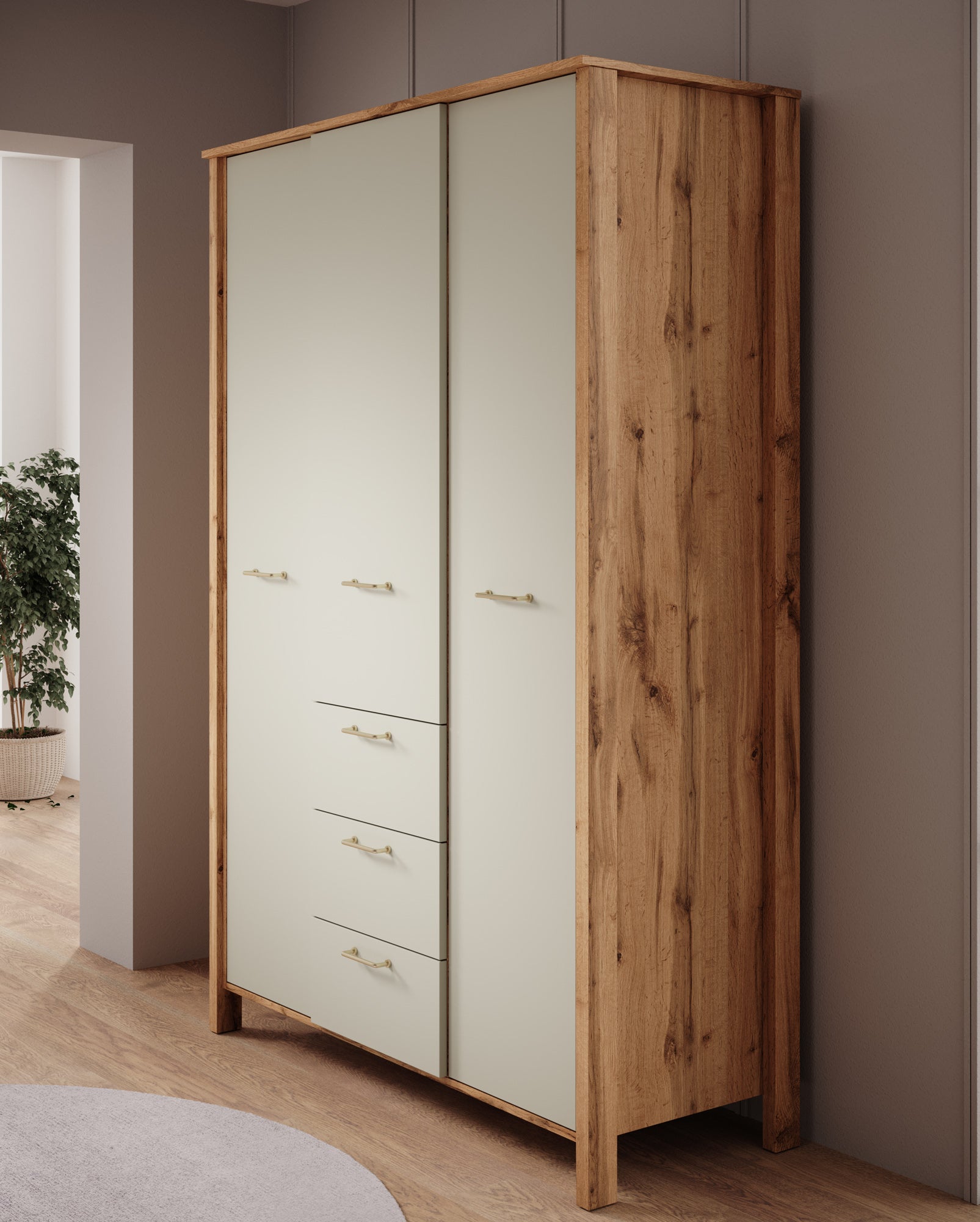 Isaac - Kledingkast 3-deurs - Beige - 138x53x199 cm