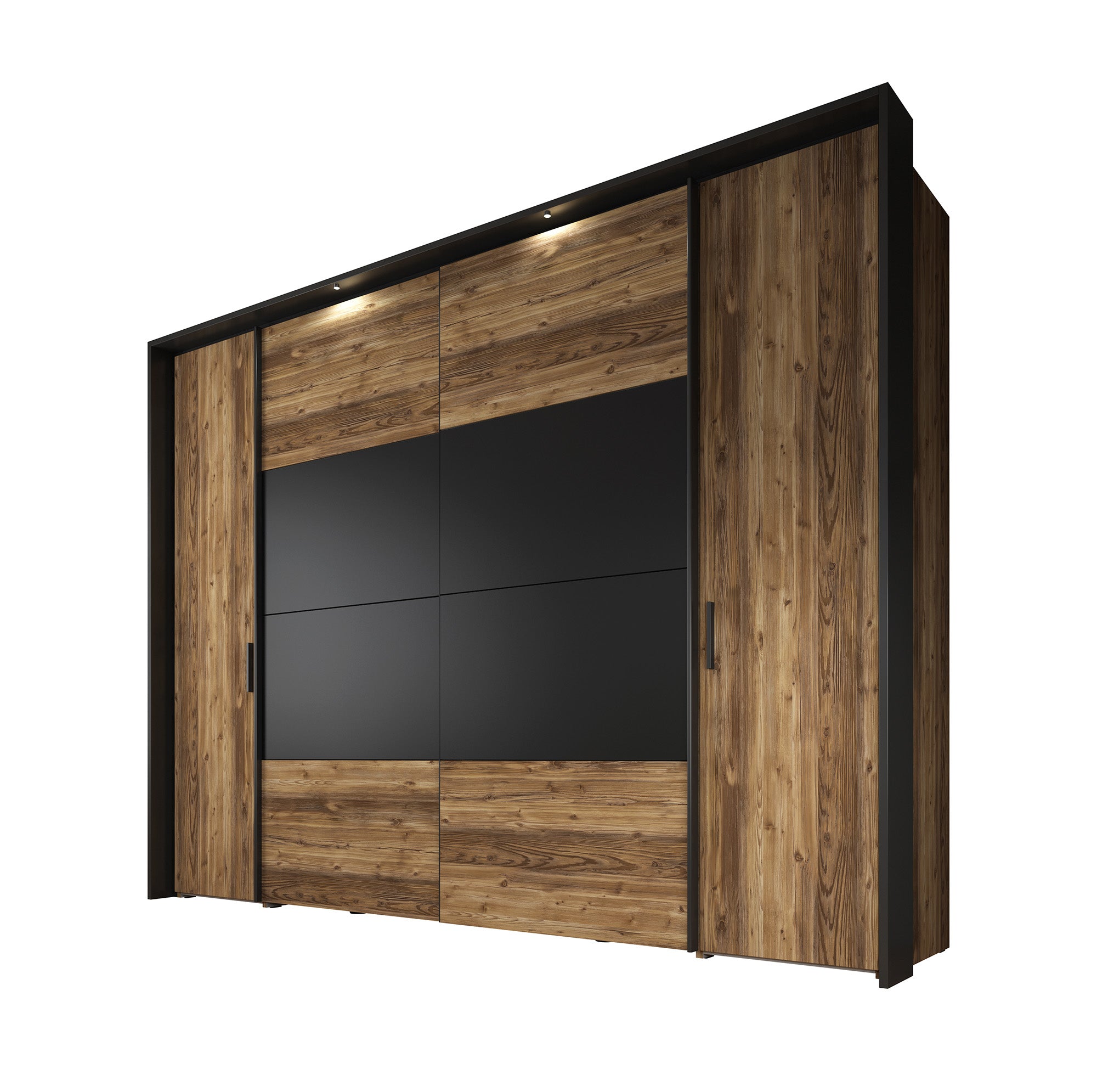 Jacob - Kledingkast met schuifdeuren - Zwart/eiken - 280x67x214 cm
