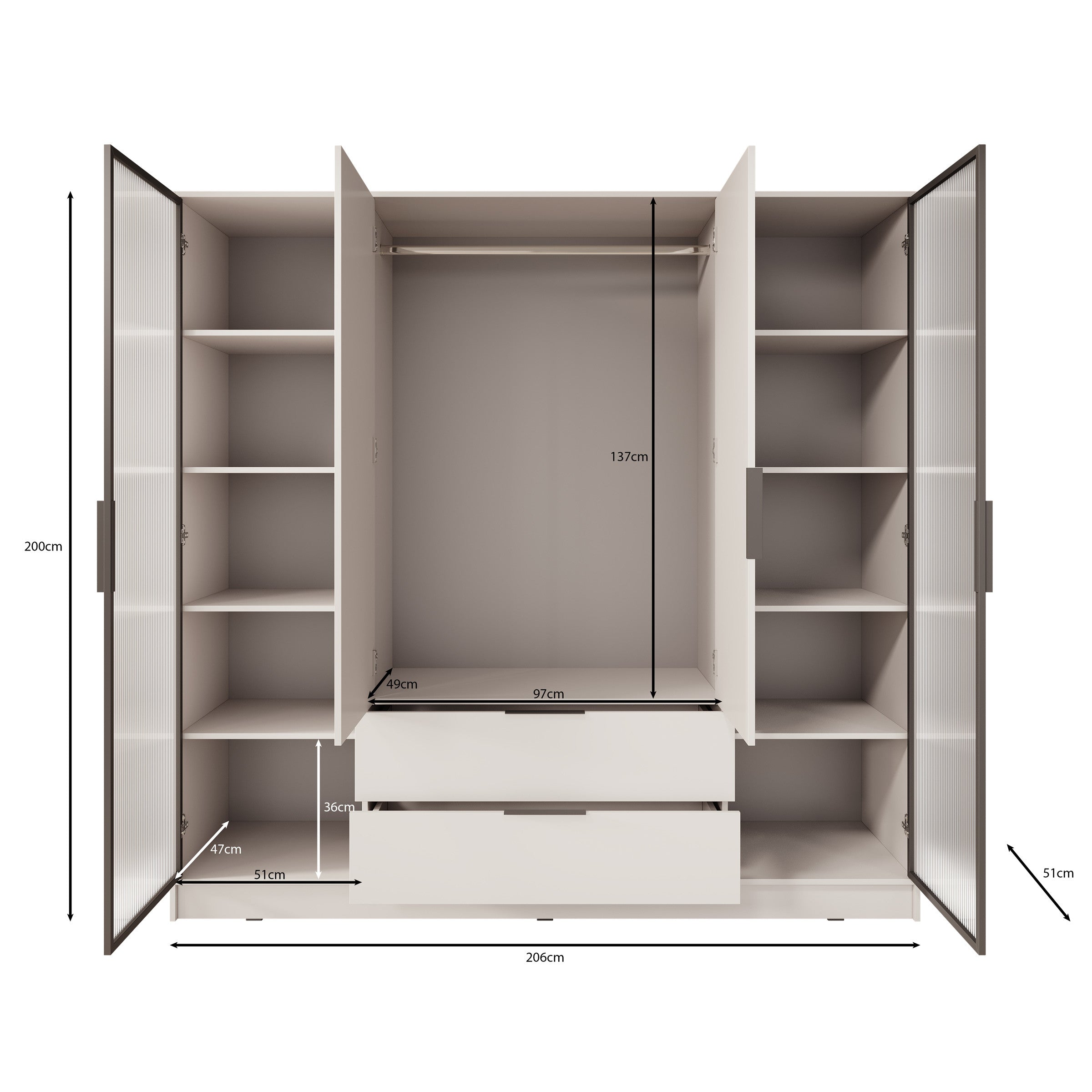 Kaden - Kledingkast 4-deurs - Beige