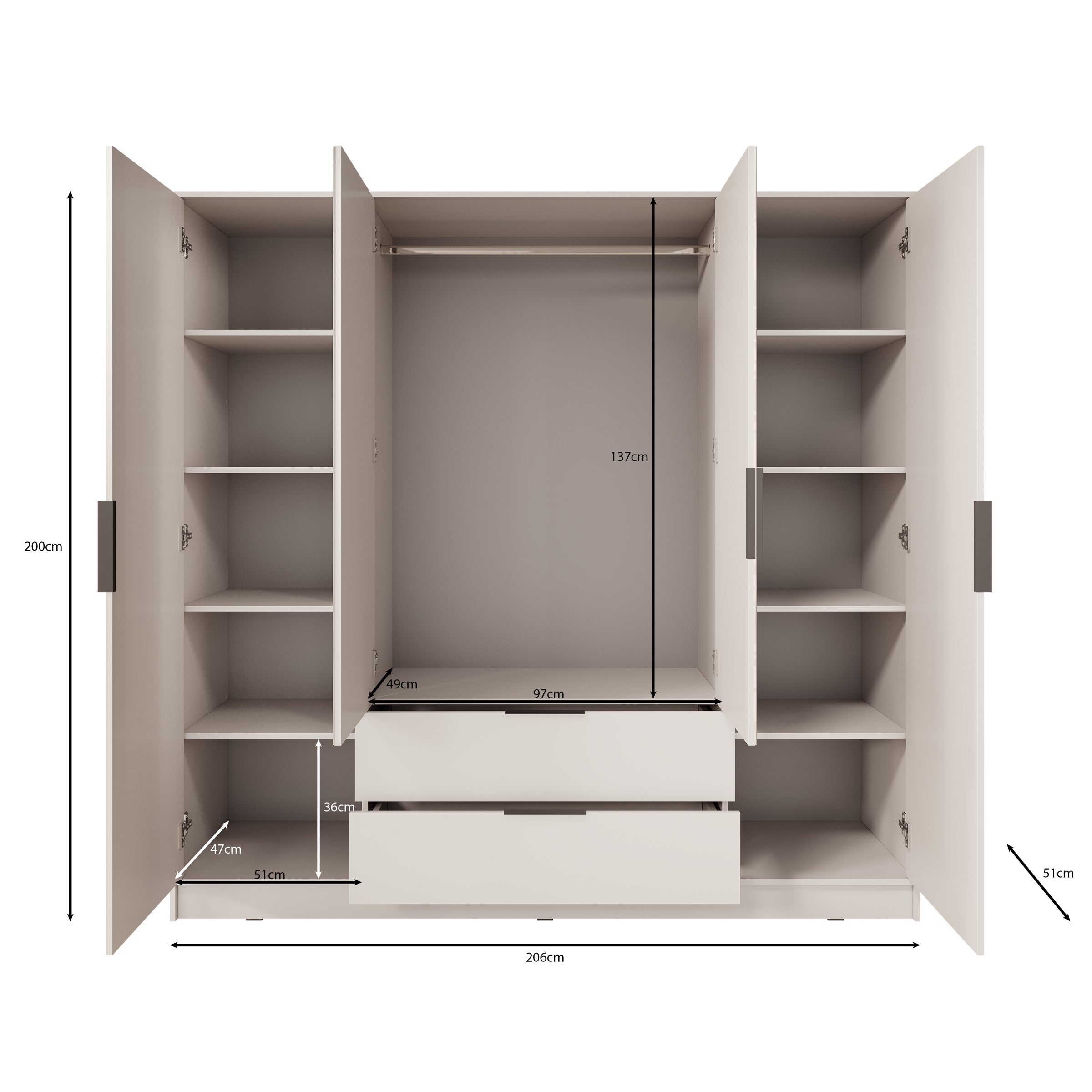 Kaelum - Kledingkast 4-deurs - Zwart