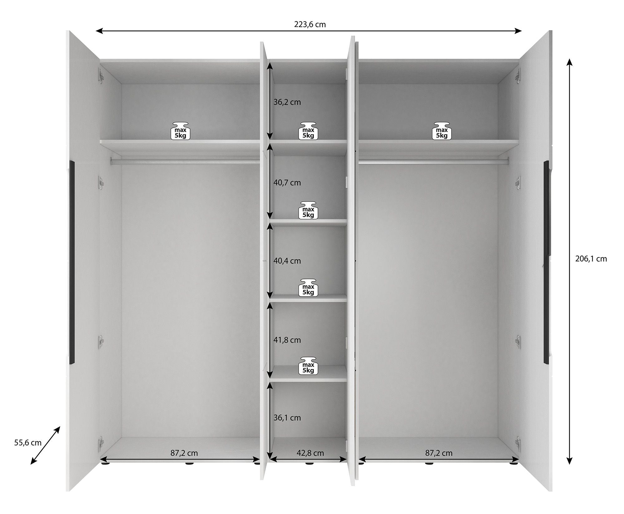 Kassidy - Kledingkast 4-deurs - Wit - 224x56x206 cm