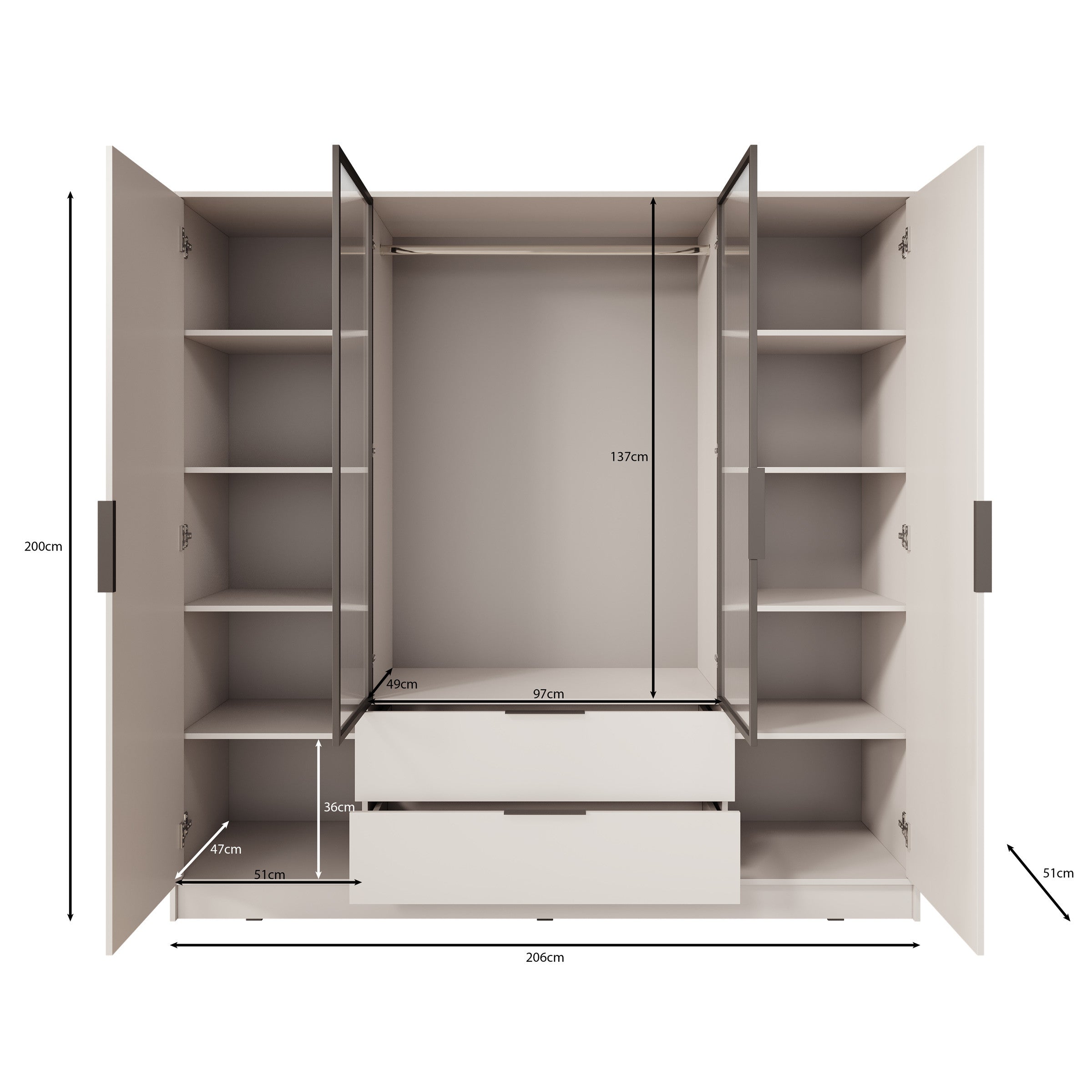 Knox - Kledingkast 4-deurs - Beige