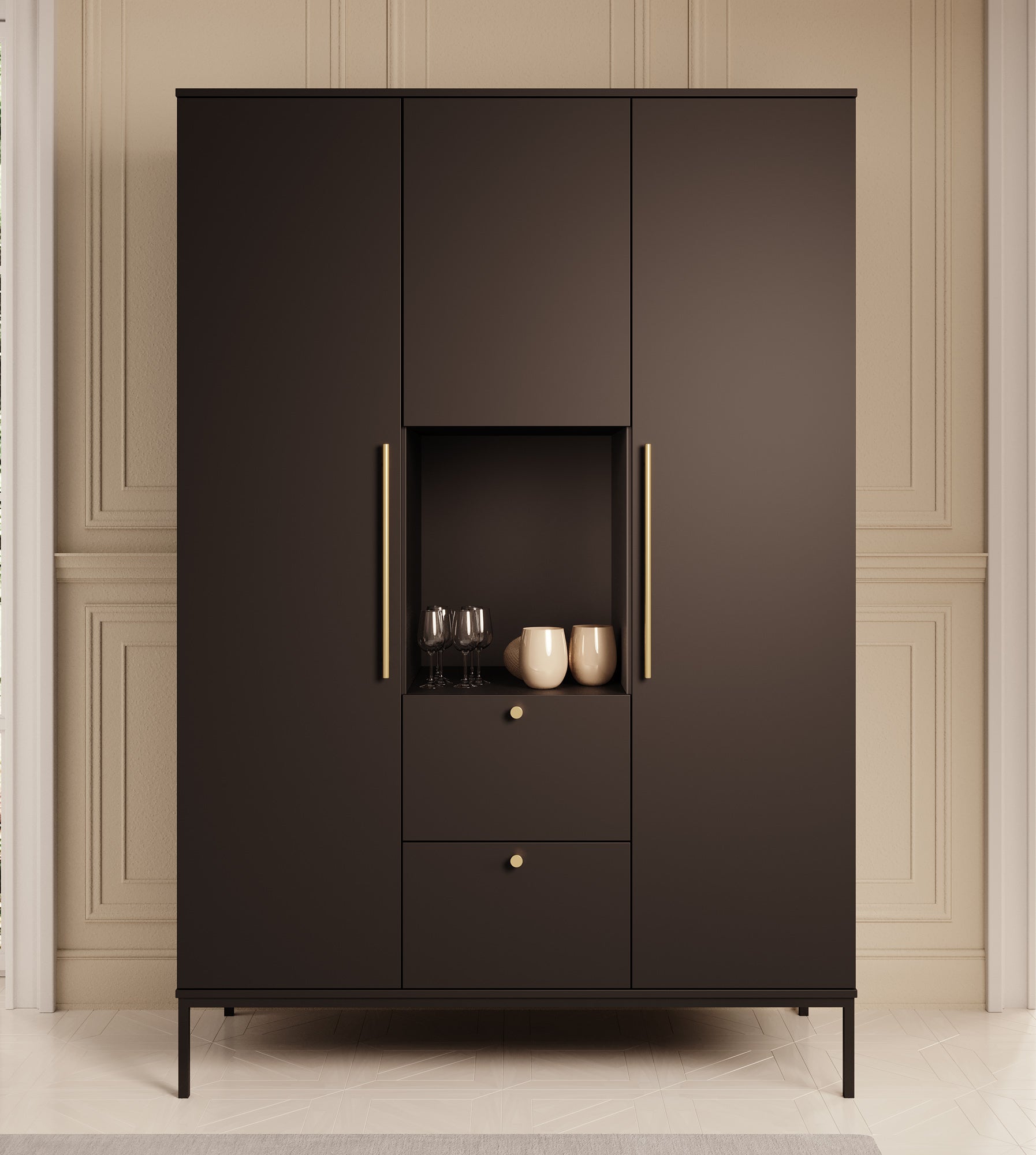 Lagos - Kledingkast 3-deurs - Zwart - 135x60x200 cm