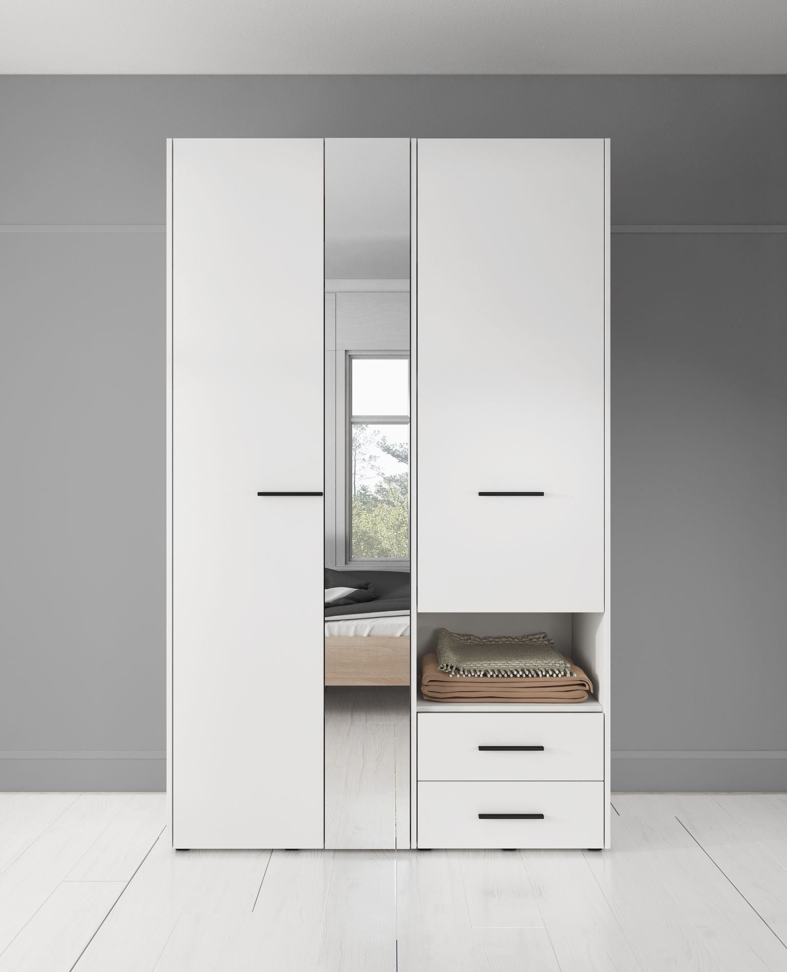 Laura - Kledingkast met deuren - Wit - 128x54x206 cm