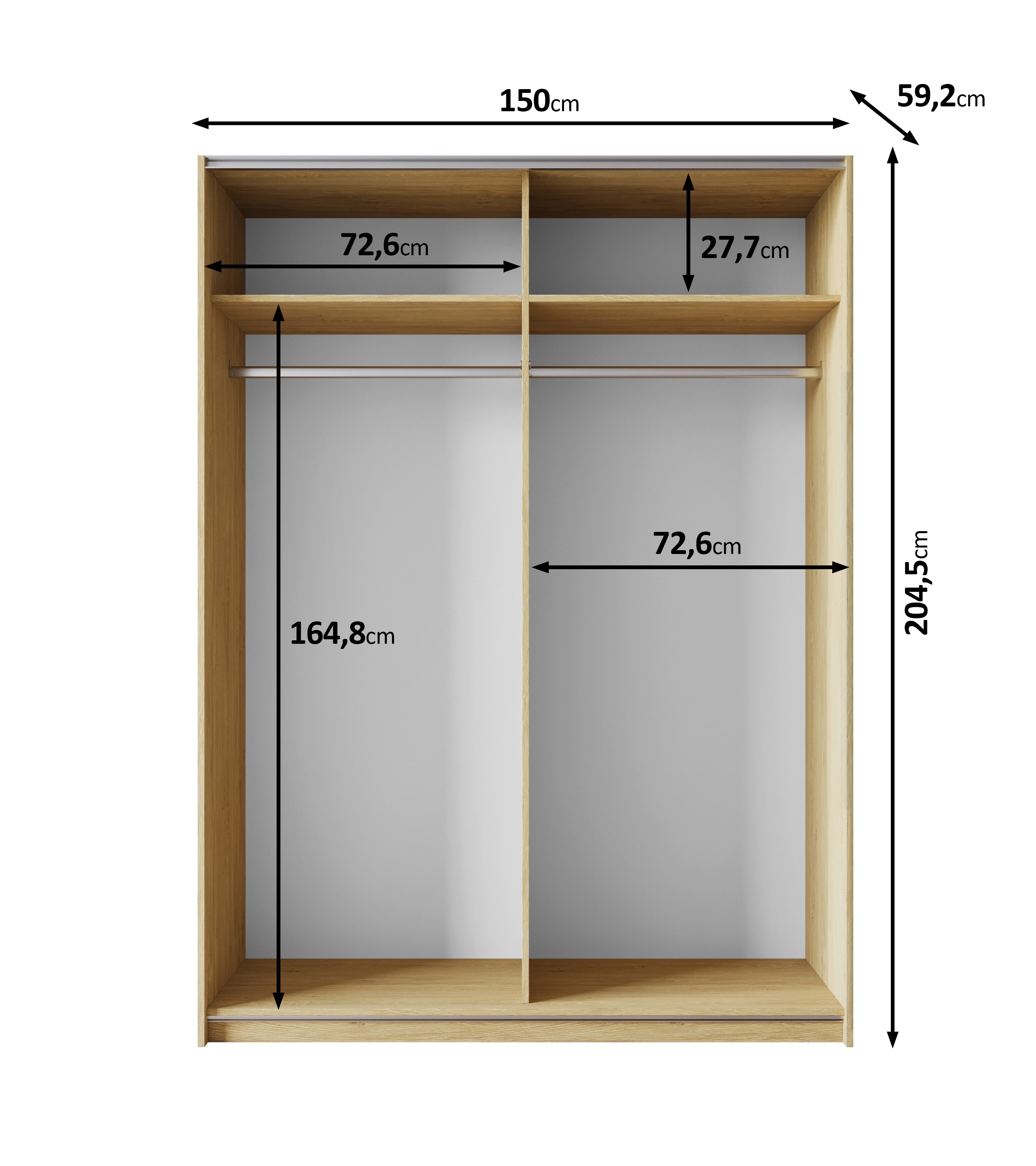 Lawson - Kledingkast met schuifdeuren - Eiken