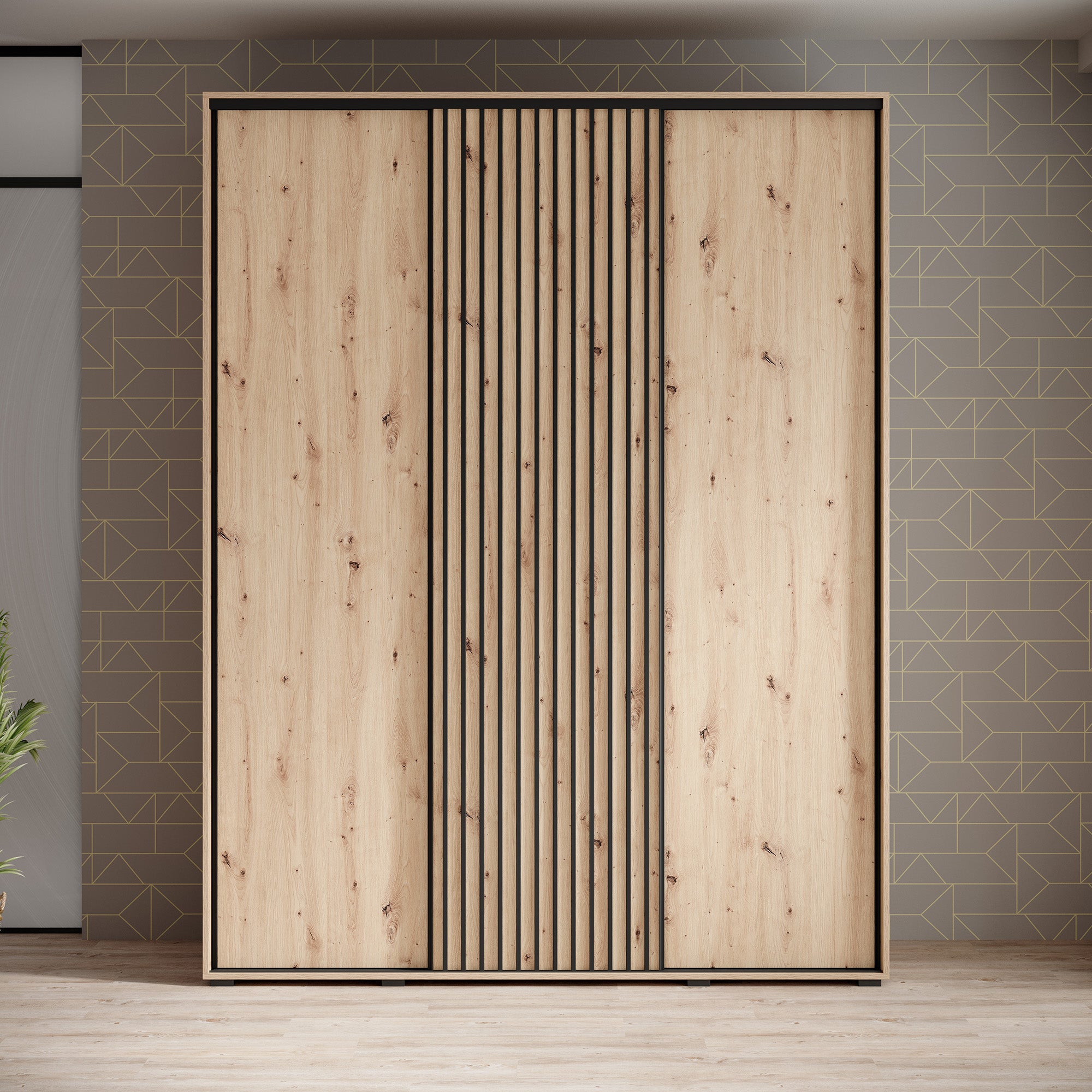 Leandro - Kledingkast met schuifdeuren - Eiken - 180x60x235 cm