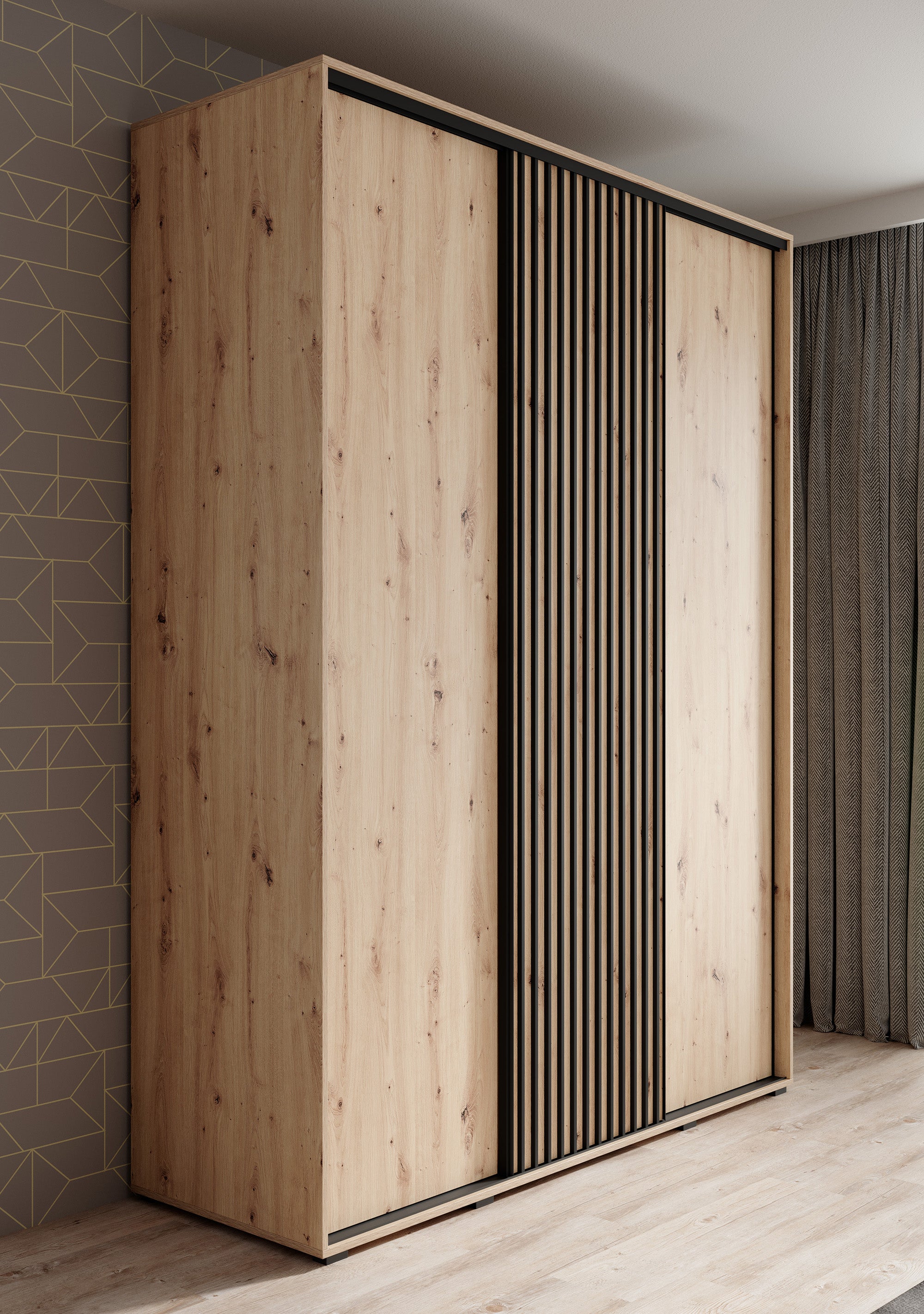 Leandro - Kledingkast met schuifdeuren - Eiken - 180x60x235 cm