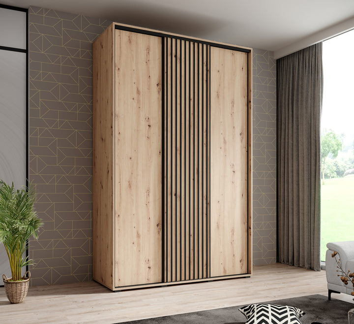 Leandro - Kledingkast met schuifdeuren - Eiken - 150x60x235 cm