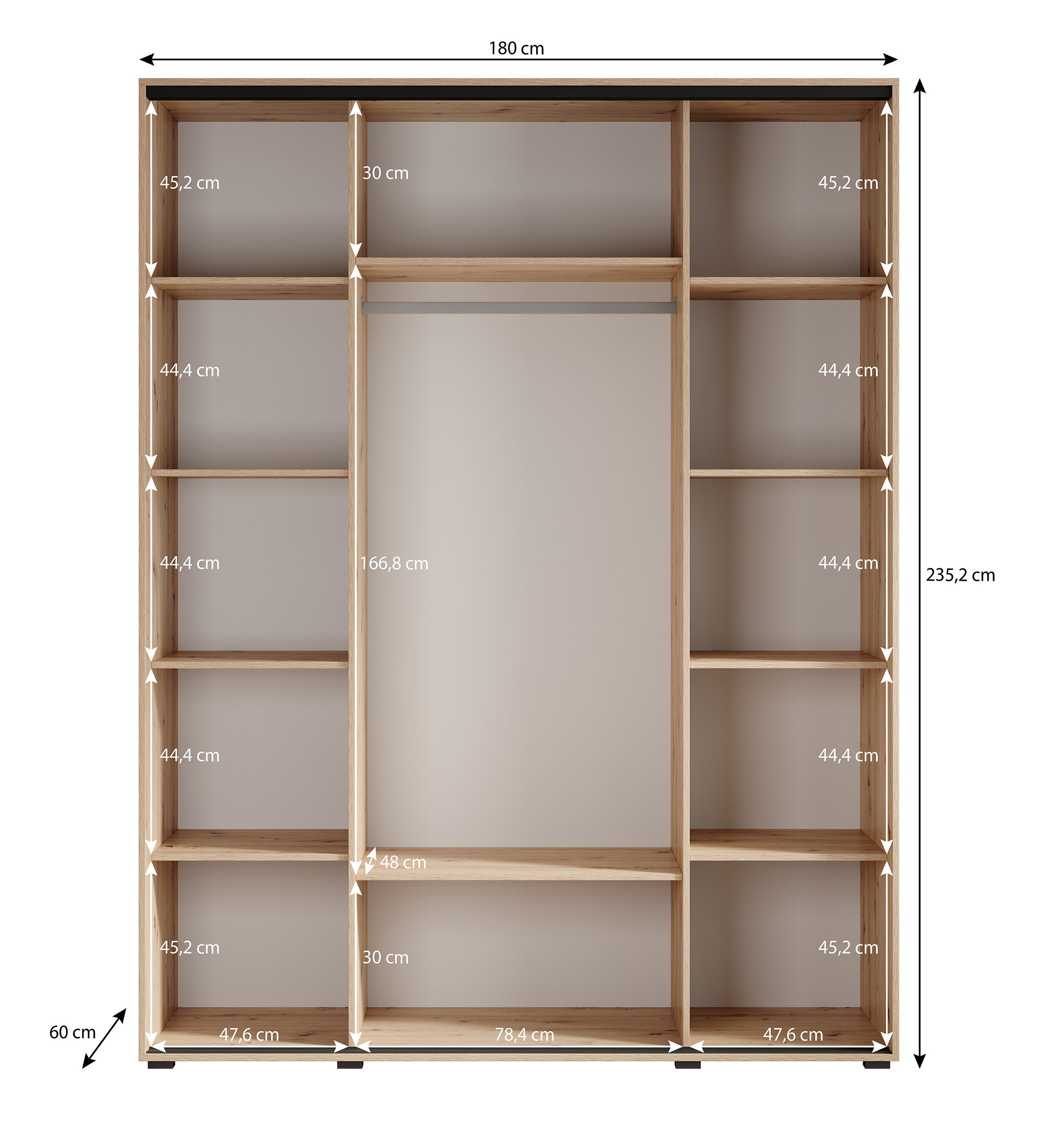 Leandro - Kledingkast met schuifdeuren - Zwart - 180x60x235 cm