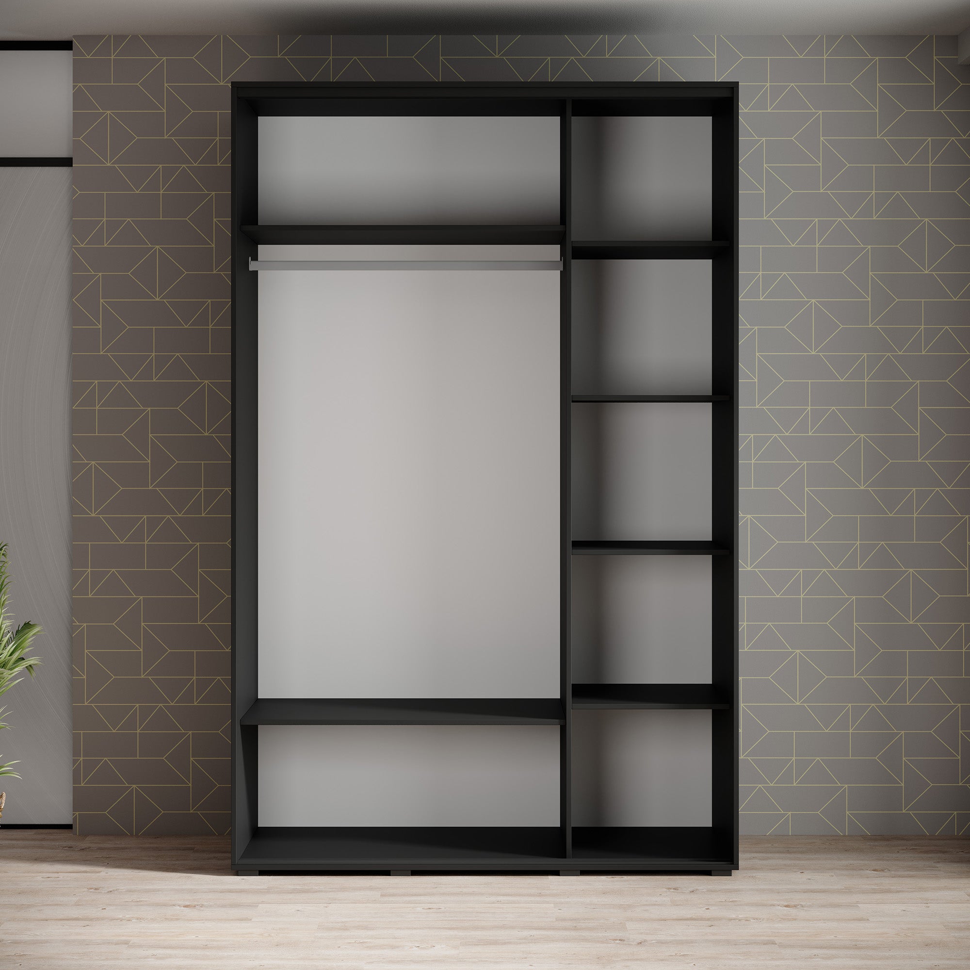 Leandro - Kledingkast met schuifdeuren - Zwart - 150x60x235 cm
