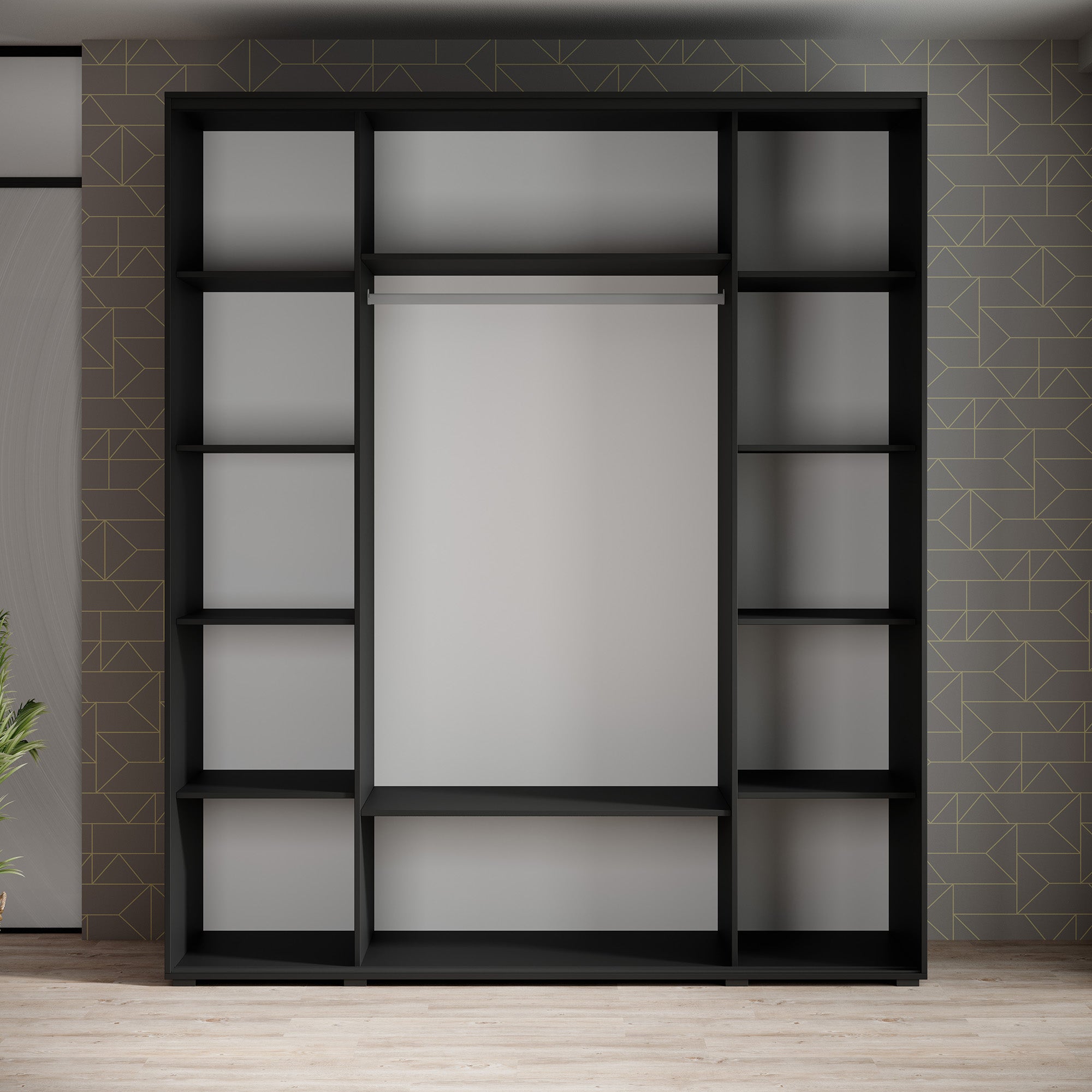Leandro - Kledingkast met schuifdeuren - Zwart - 200x60x235 cm