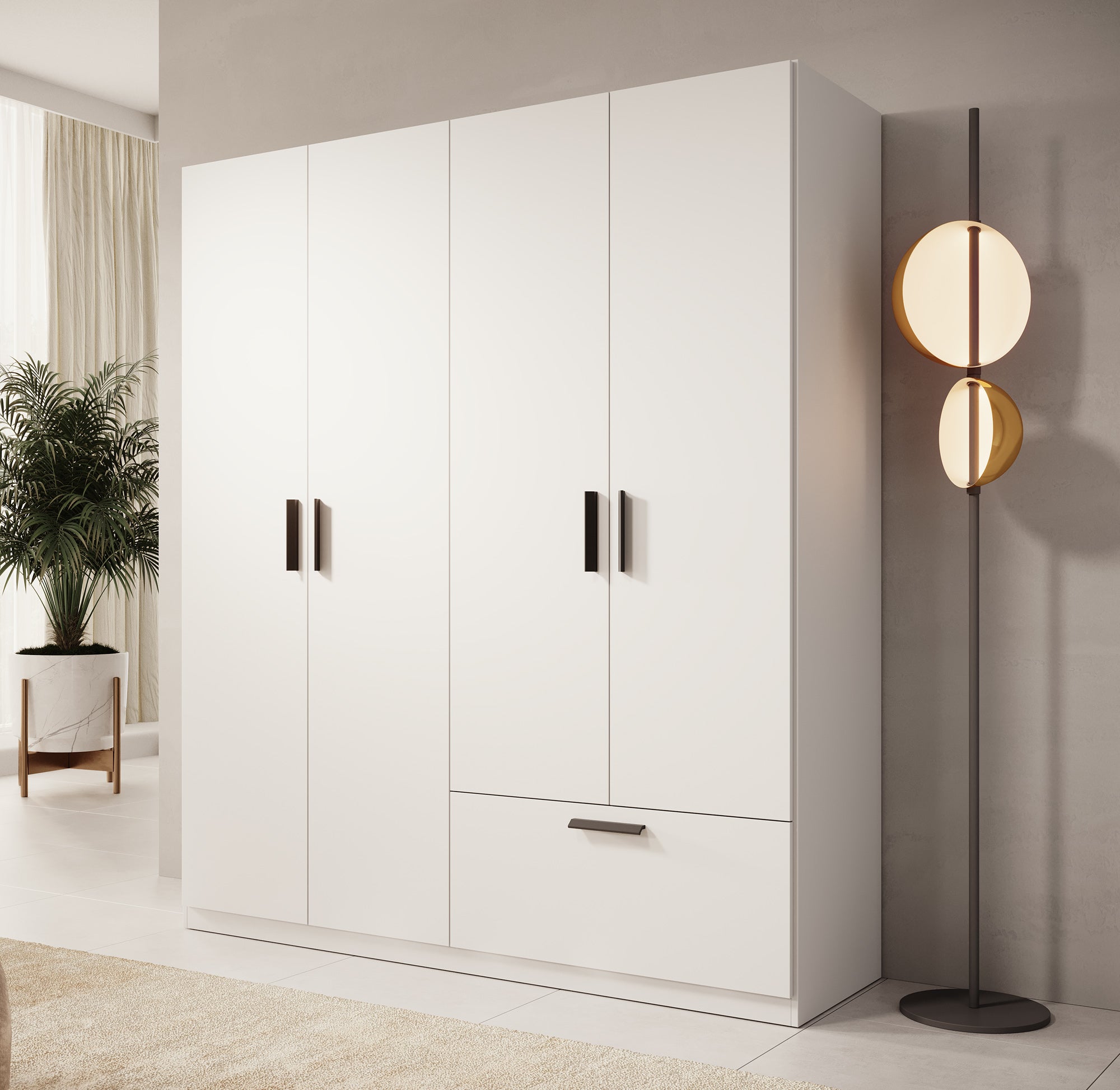 Lillian - Kledingkast 4-deurs - Wit - 180x54x210 cm