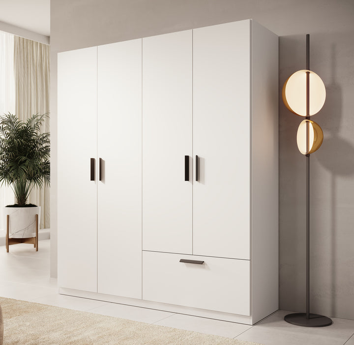 Lillian - Kledingkast 4-deurs - Wit - 180x54x210 cm