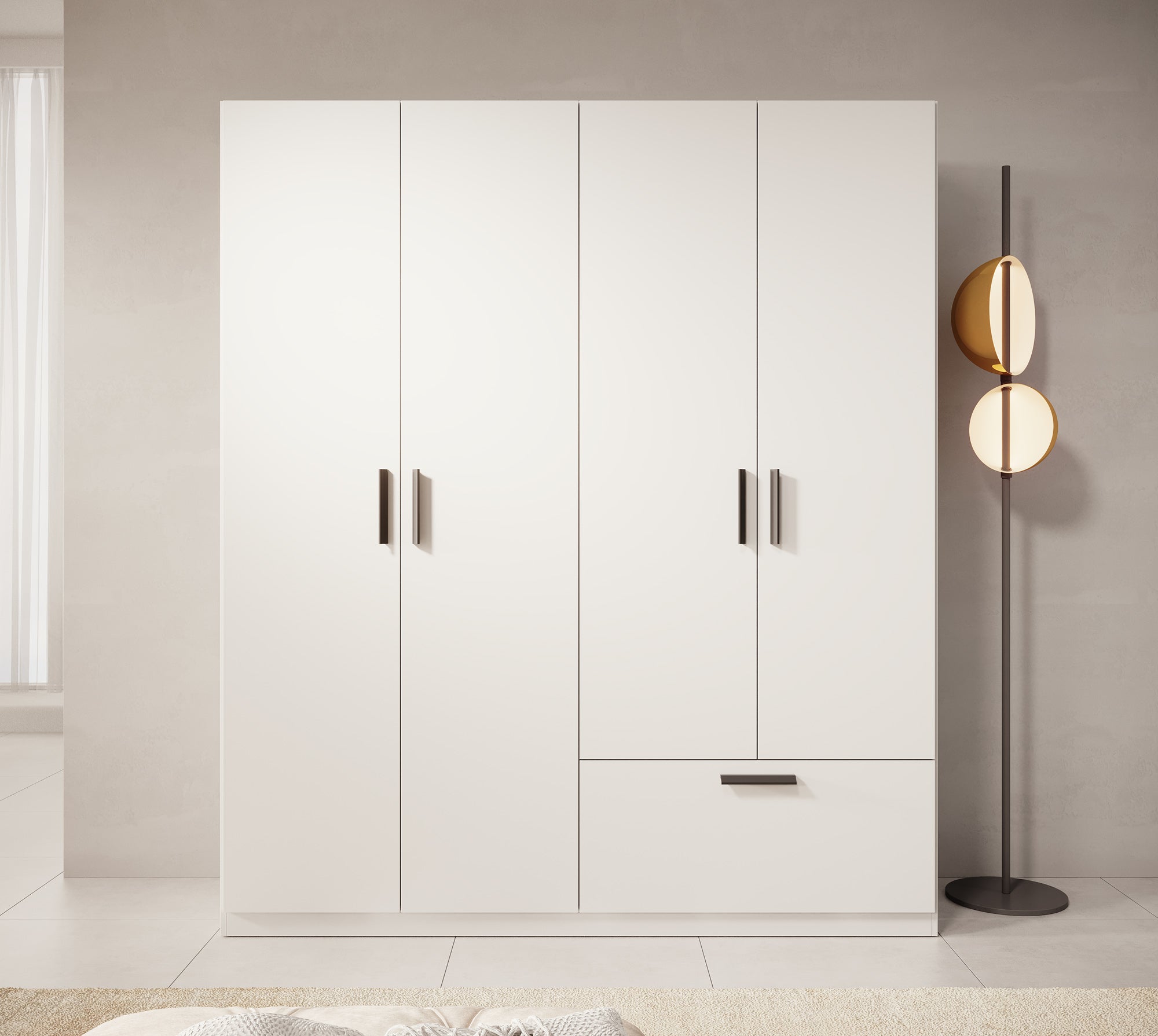 Lillian - Kledingkast 4-deurs - Wit - 180x54x210 cm