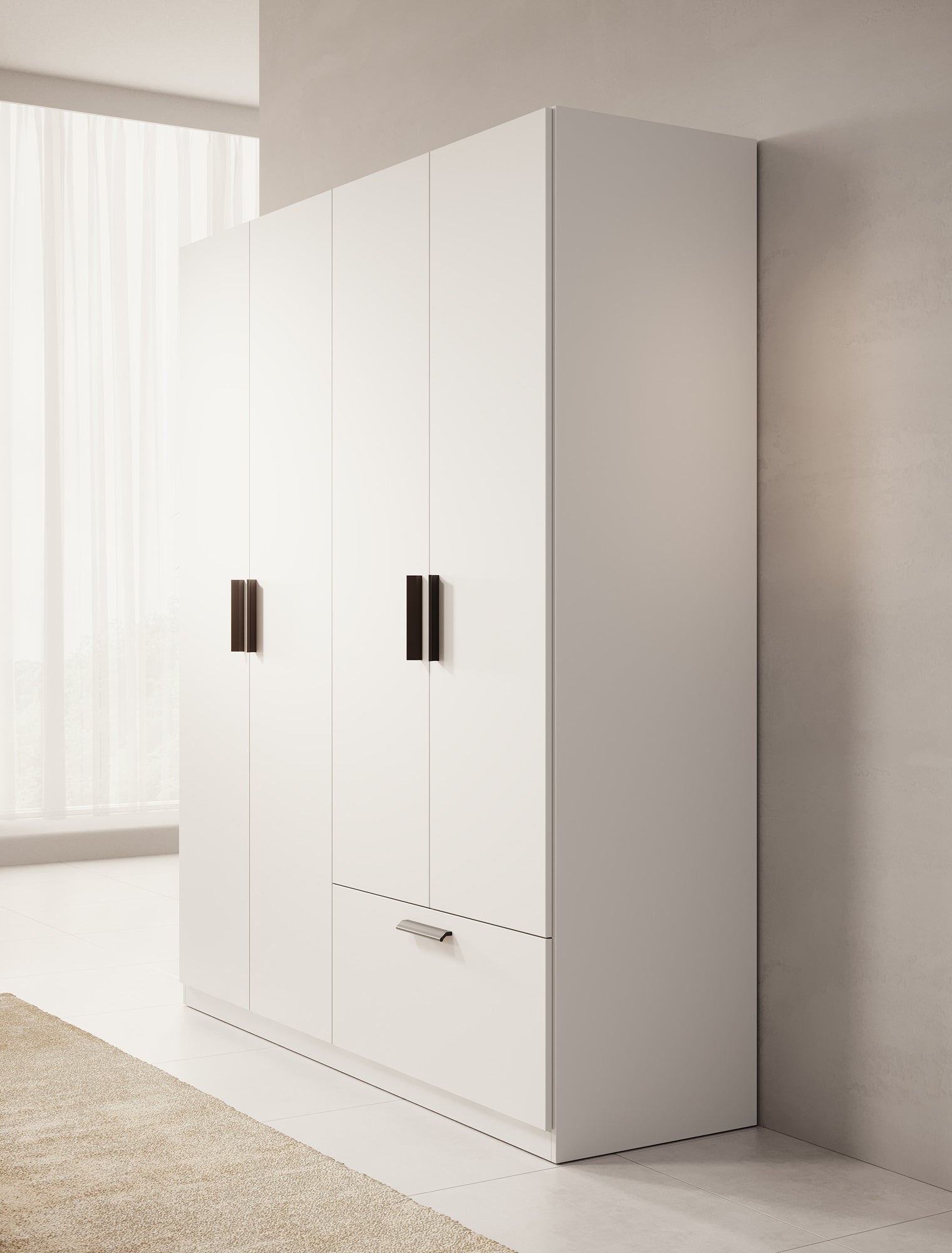 Lillian - Kledingkast 4-deurs - Wit - 180x54x210 cm