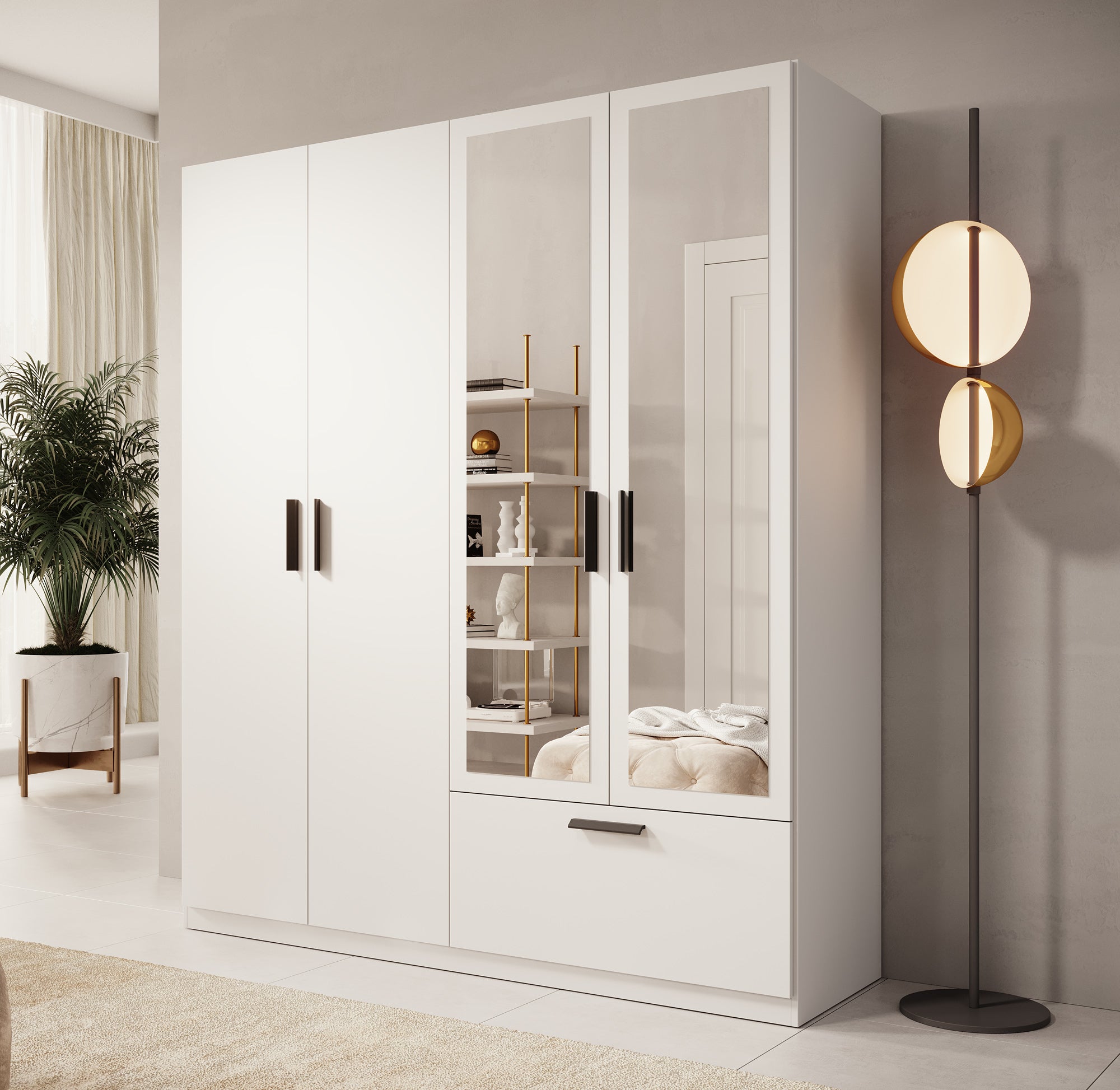 Lillian - Kledingkast met lade - Wit - 180x54x210 cm